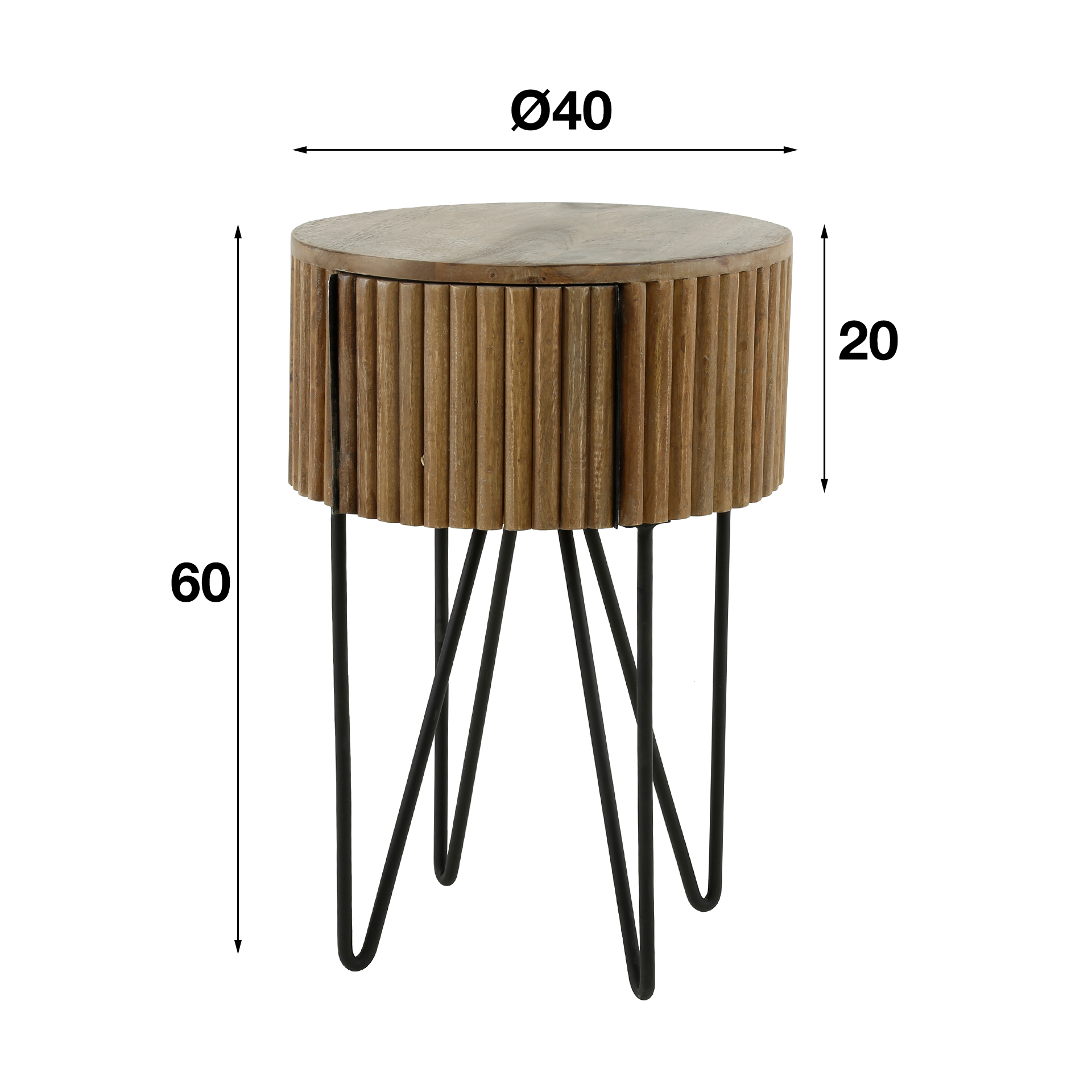 Nachttisch Tulum 40 cm Rund mit schublade in Mangoholz