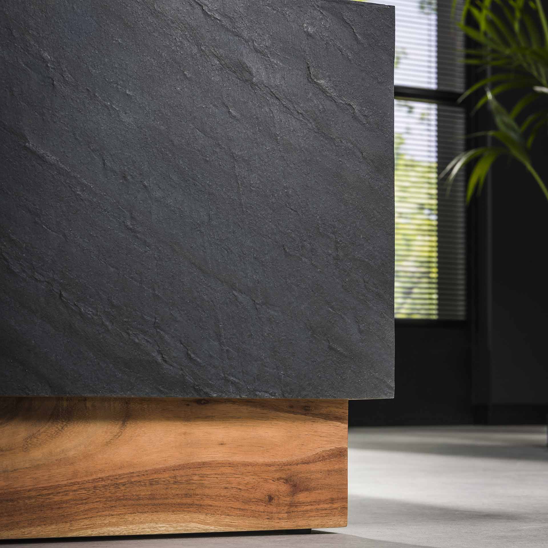 Design Couchtisch 2 Set BEGO Schiefer Schwarz Akazienholz