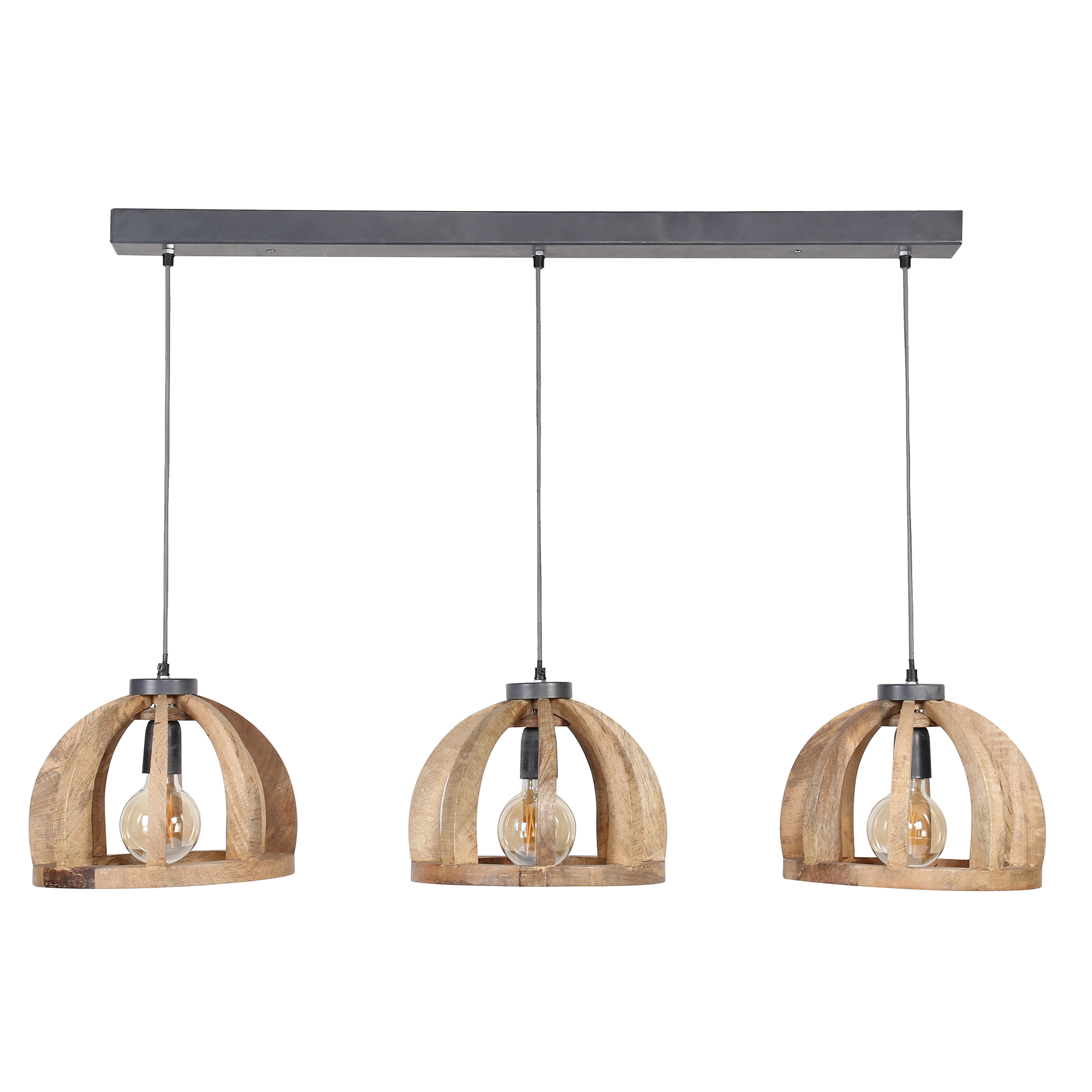 Design Hängelampe 3x Ø30 Tulum gebogene Holzstangen Mango