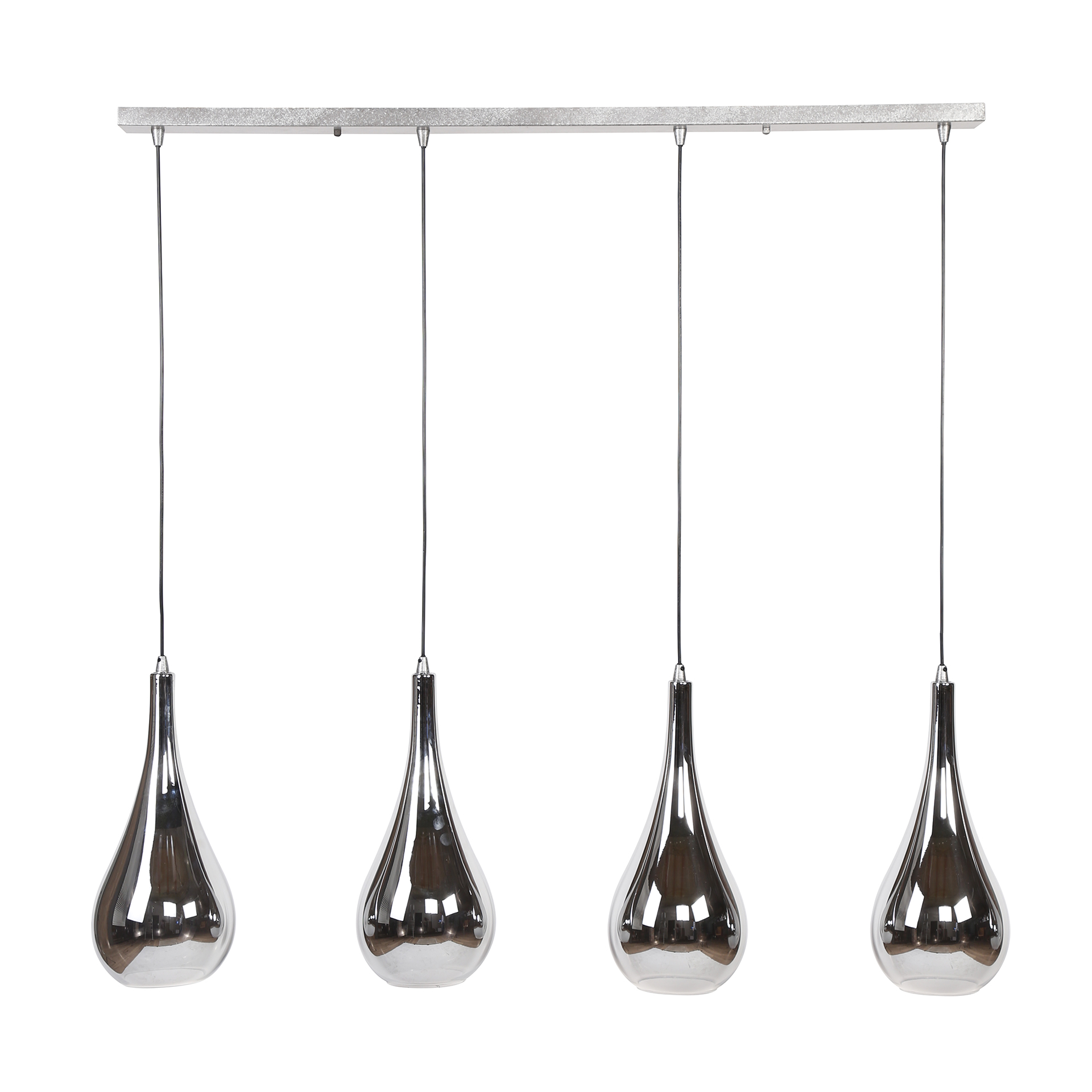 Home-Designs Pendelleuchte 4-Flammig DROP SILVER Tropfen Rauchglas