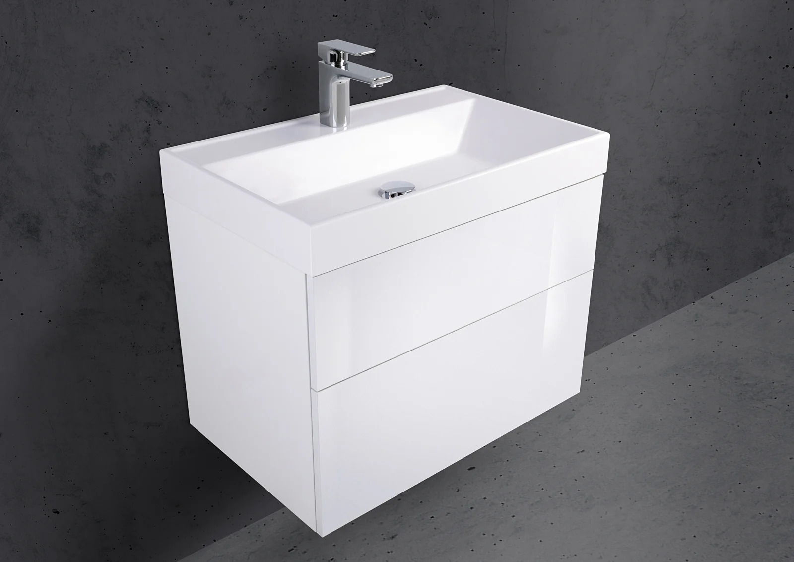 Barcelo Badmöbel Set 70 cm grifflos, mit Spiegelschrank Multi-LED