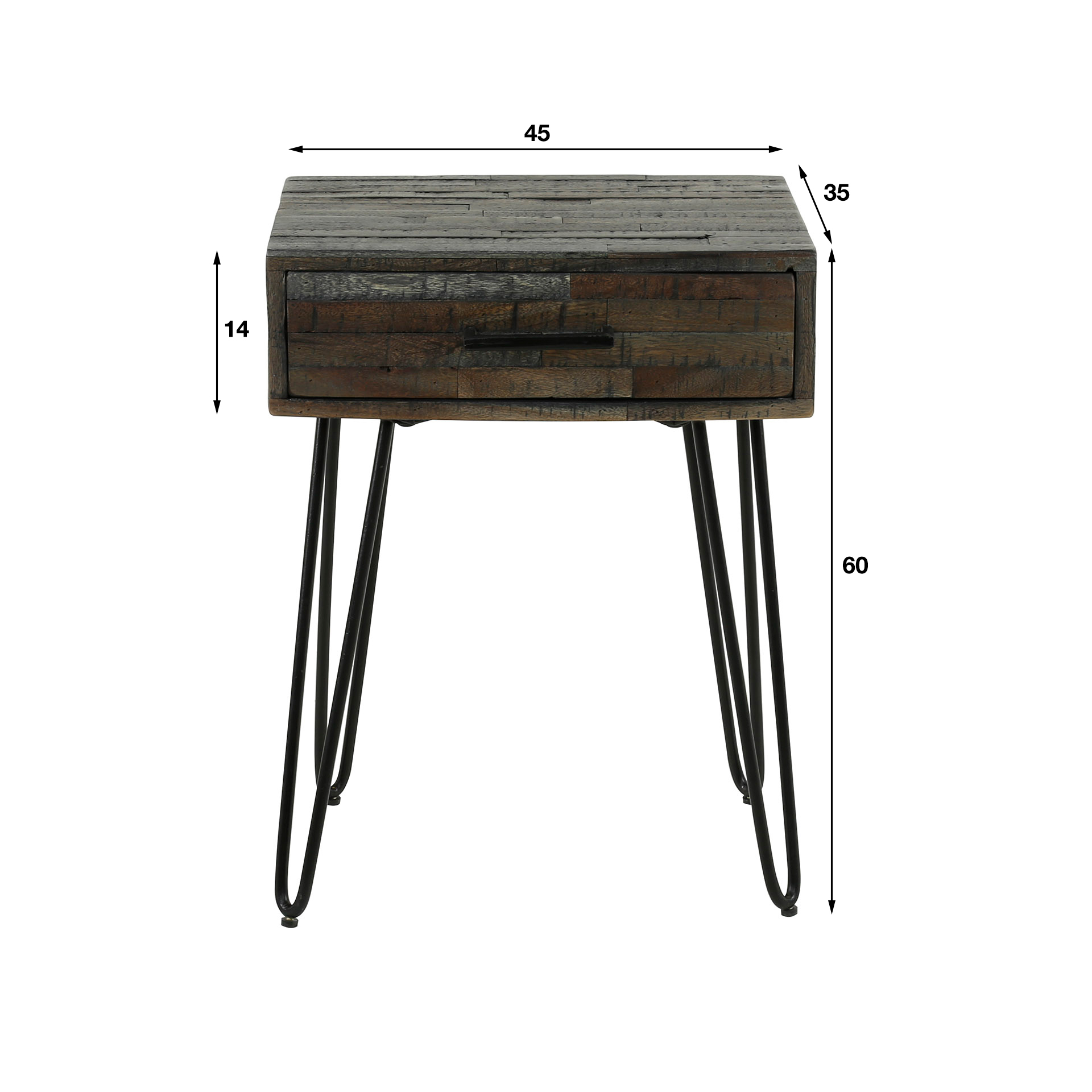 Nachtkommode 45 cm ZULU Eckig Grau mit schublade Akazienholz