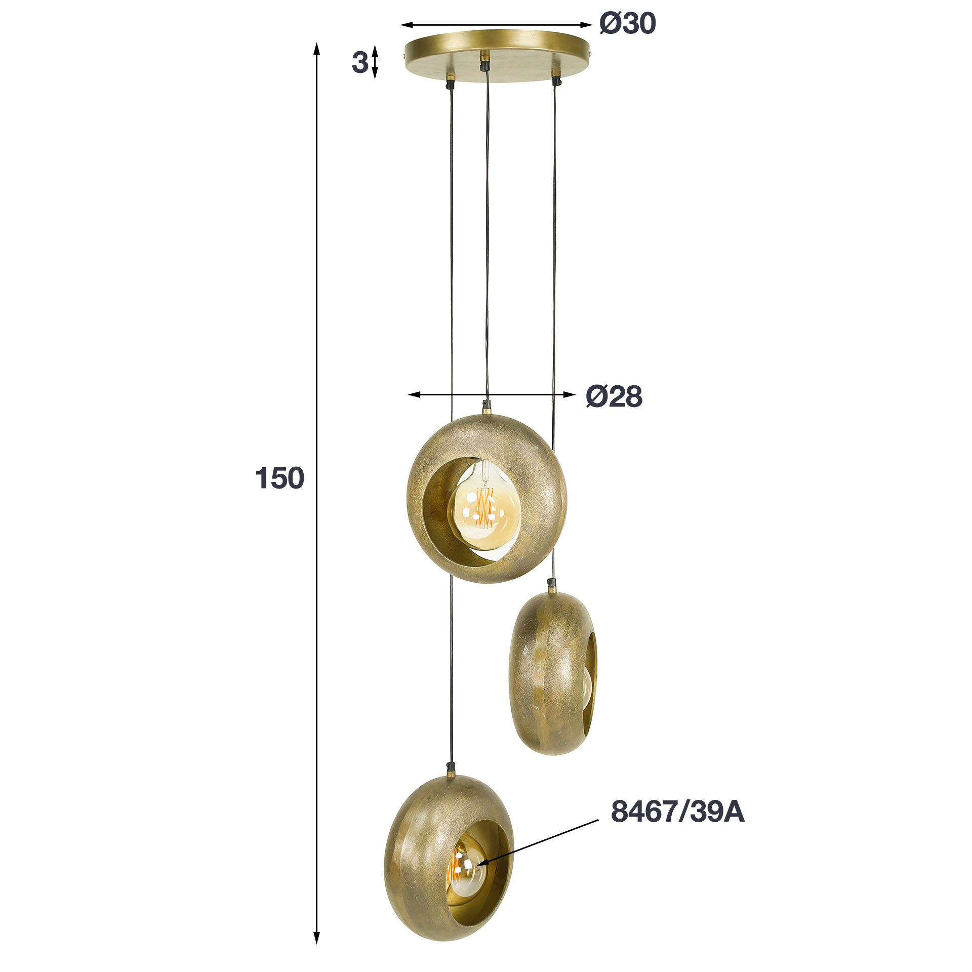 Design Pendelleuchte 3-flammig TRACK Aluminium Bronze-Antik E27