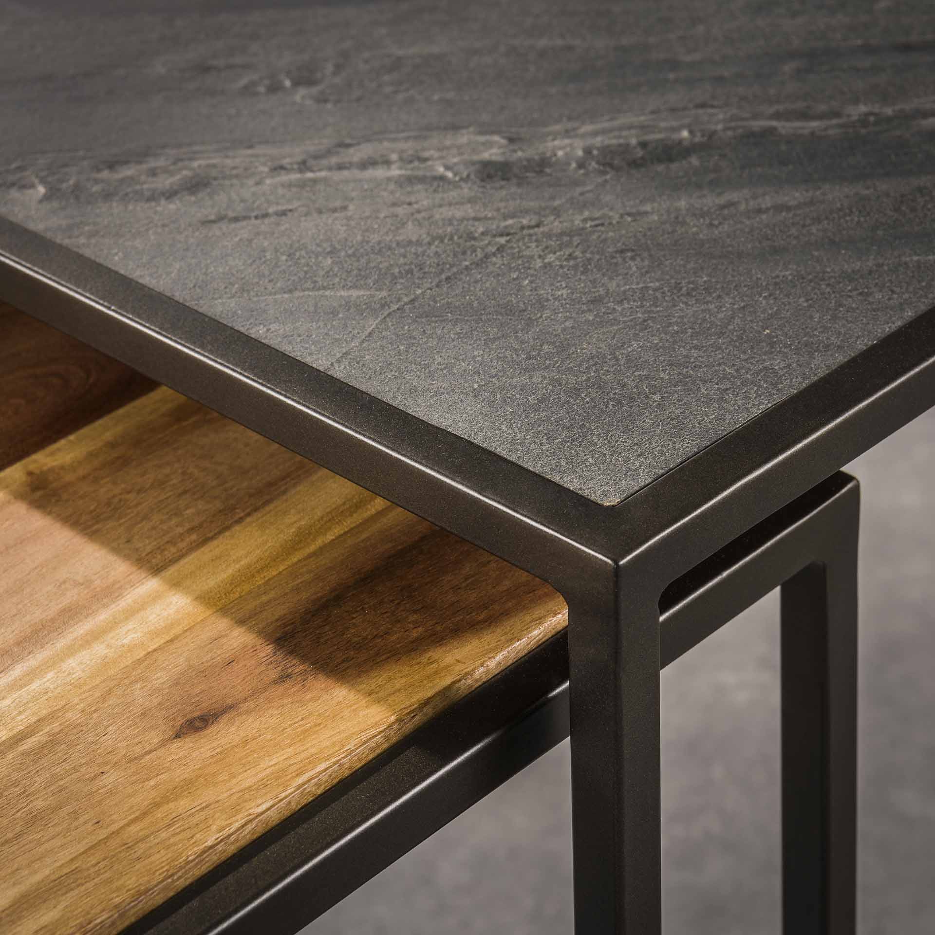 Slate Mix Couchtisch-Set aus Akazienholz, Schiefer und Metallgestell