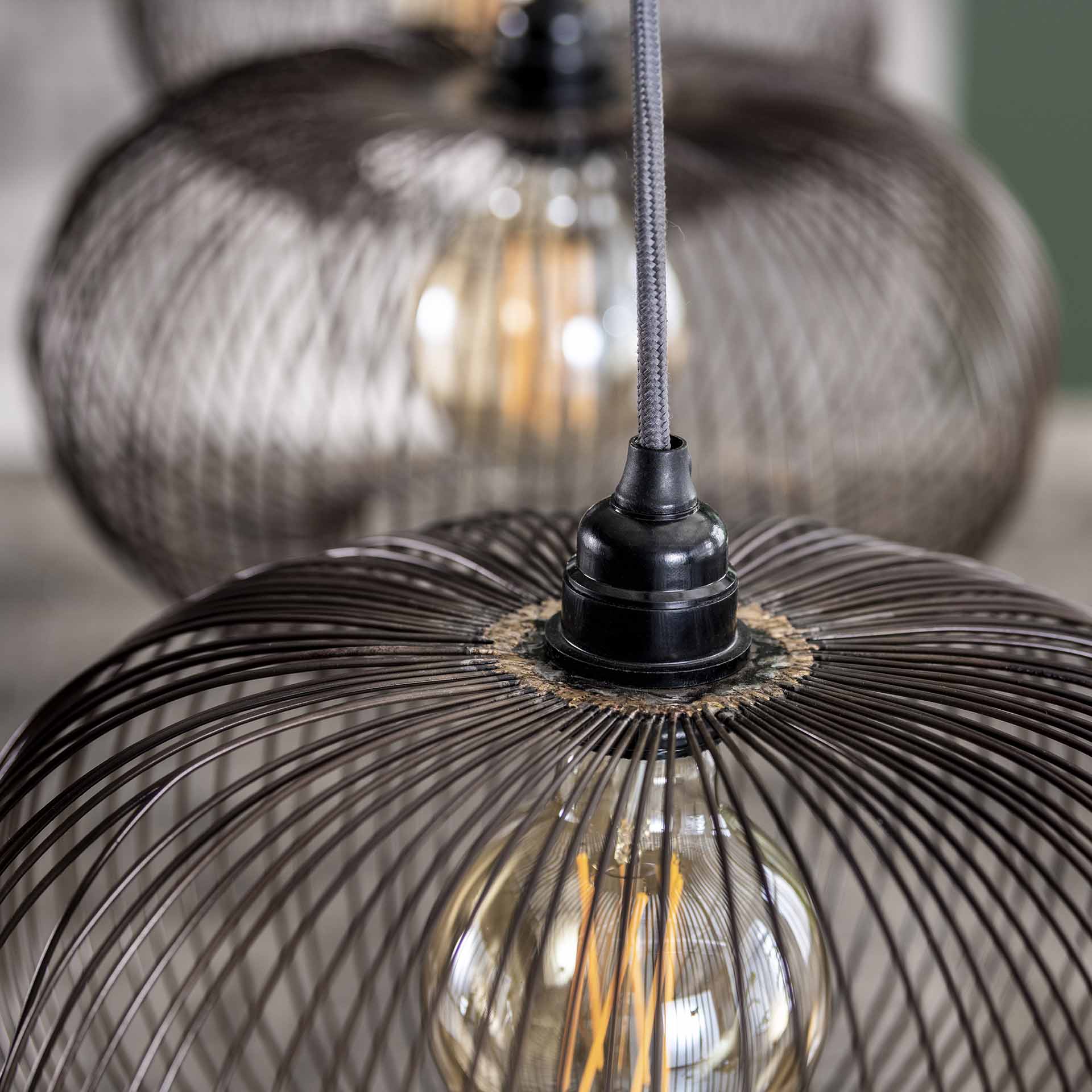 Design Hängelampe 4x flammig draht Kupfer Twist Schwarz Nickel, Industrial Style