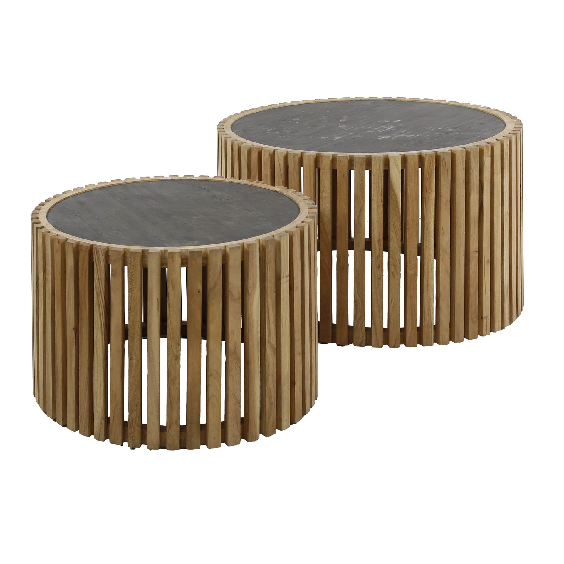 Home Designs Couchtisch Rund 2 Set Akazienholz  / Shiefer