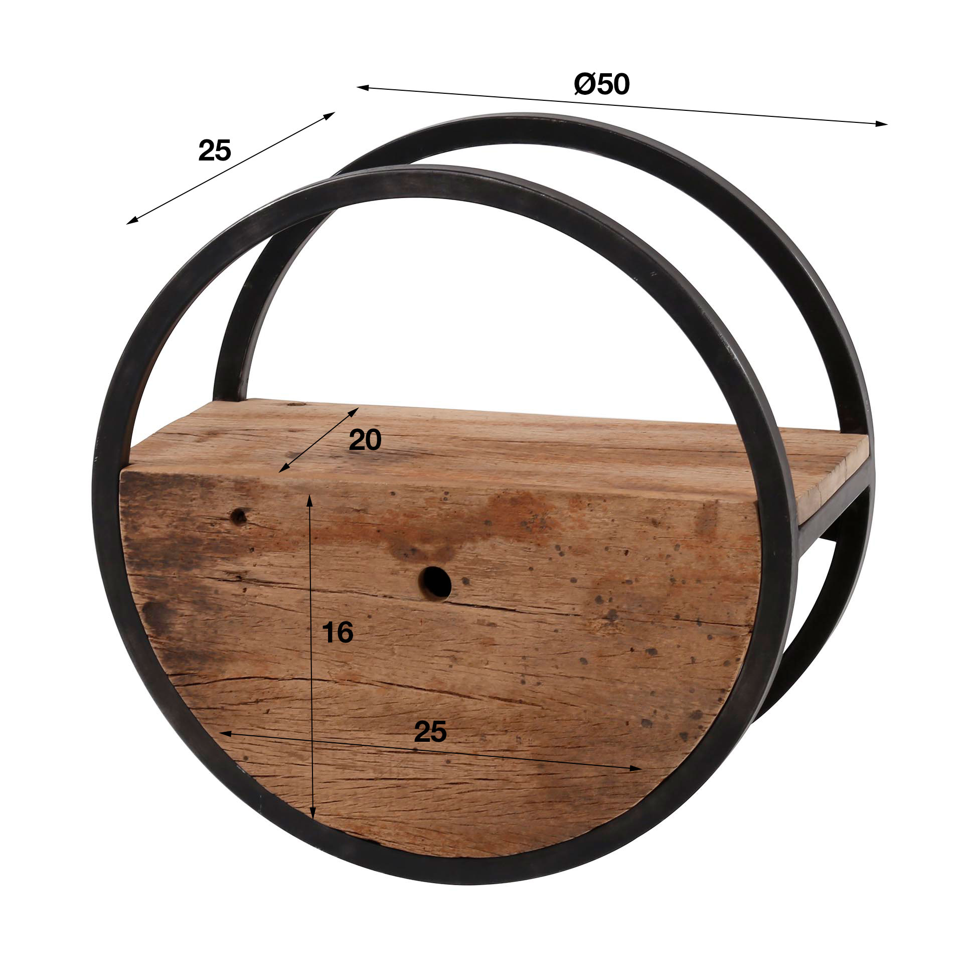 Home-Designs Wandregal rund 50 cm BAHIA Holz Mix mit Schublade