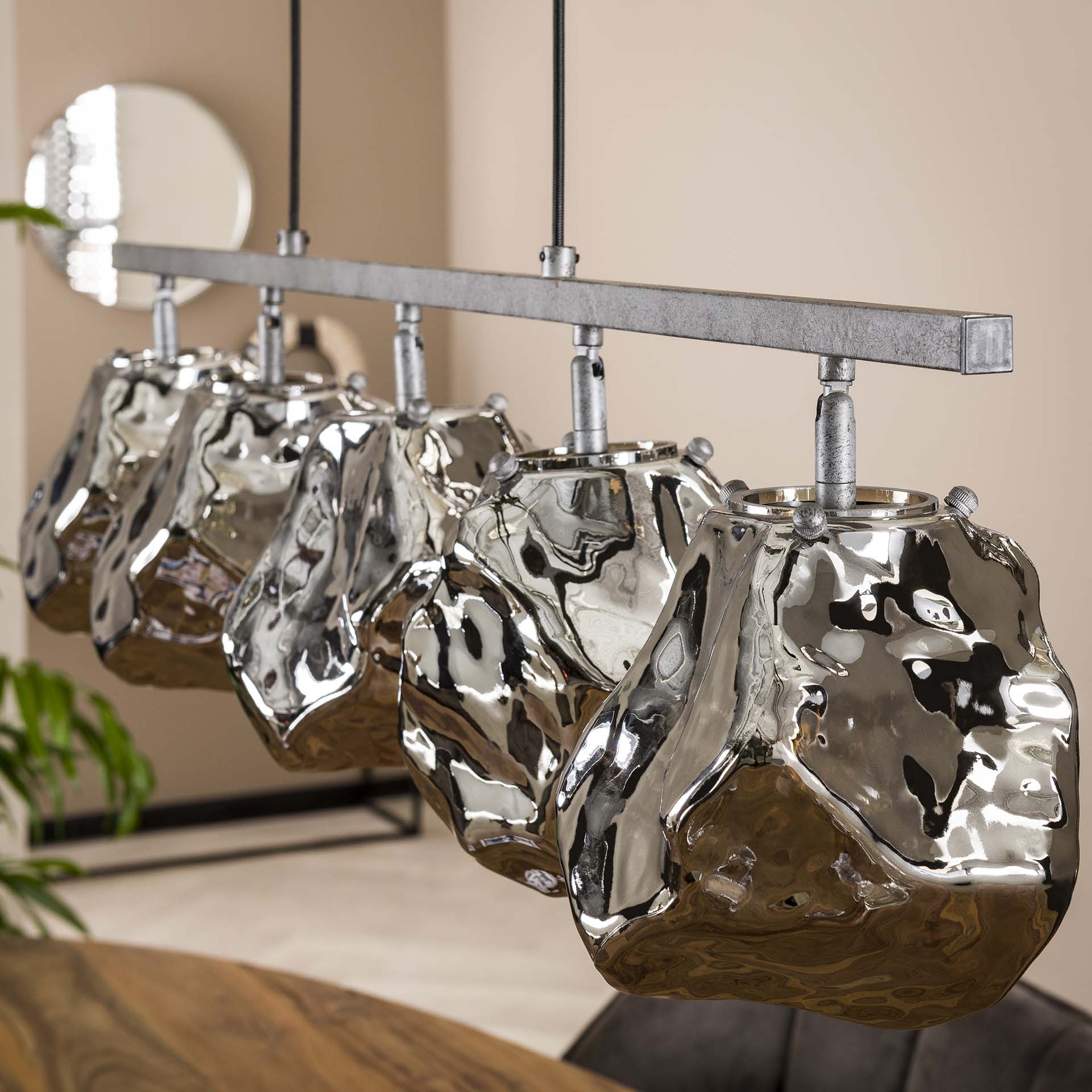Home-Designs Pendelleuchte ROCK Altsilber Chrom 5-flammig