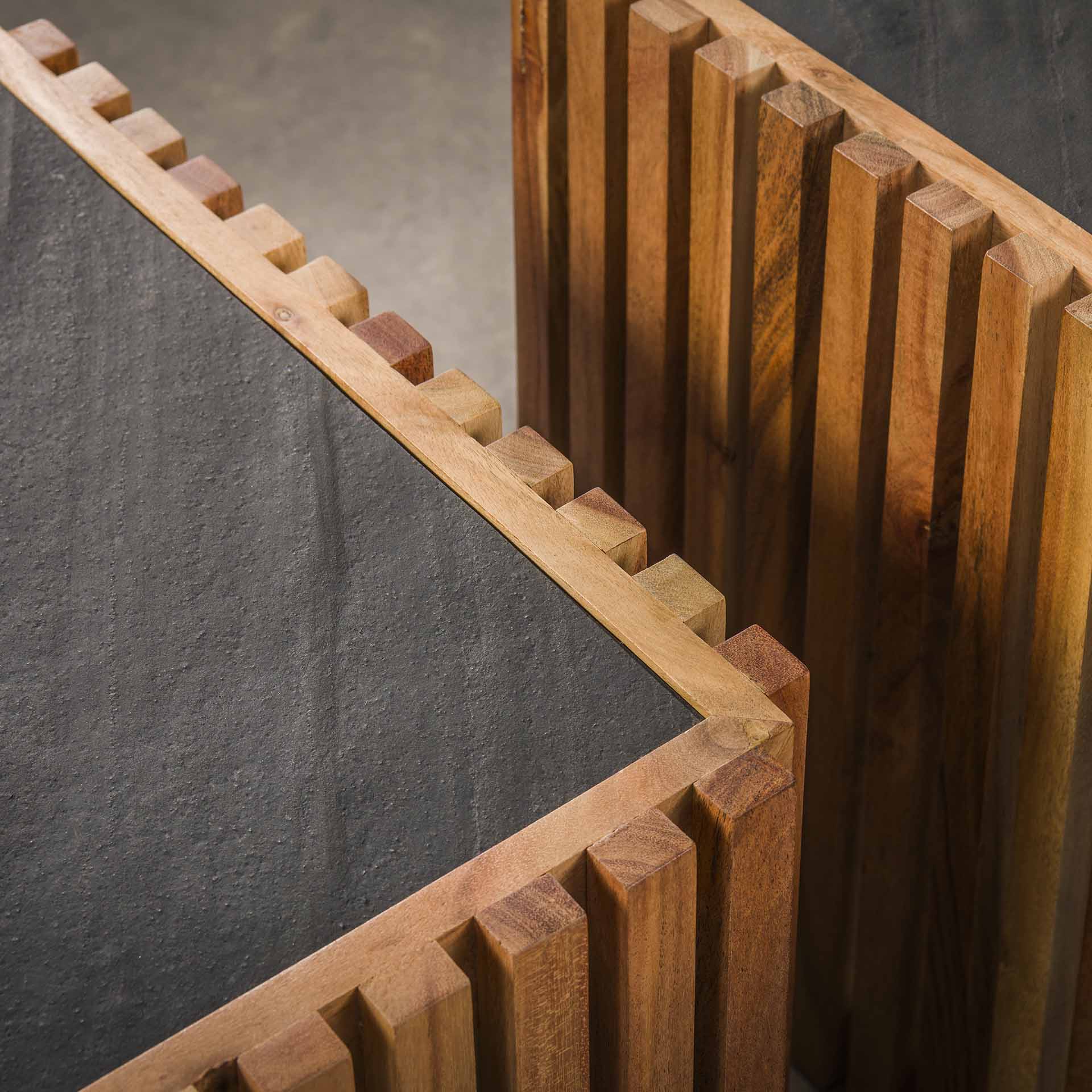 Couchtisch 2er Set slate Schiefer / Akatzienholz