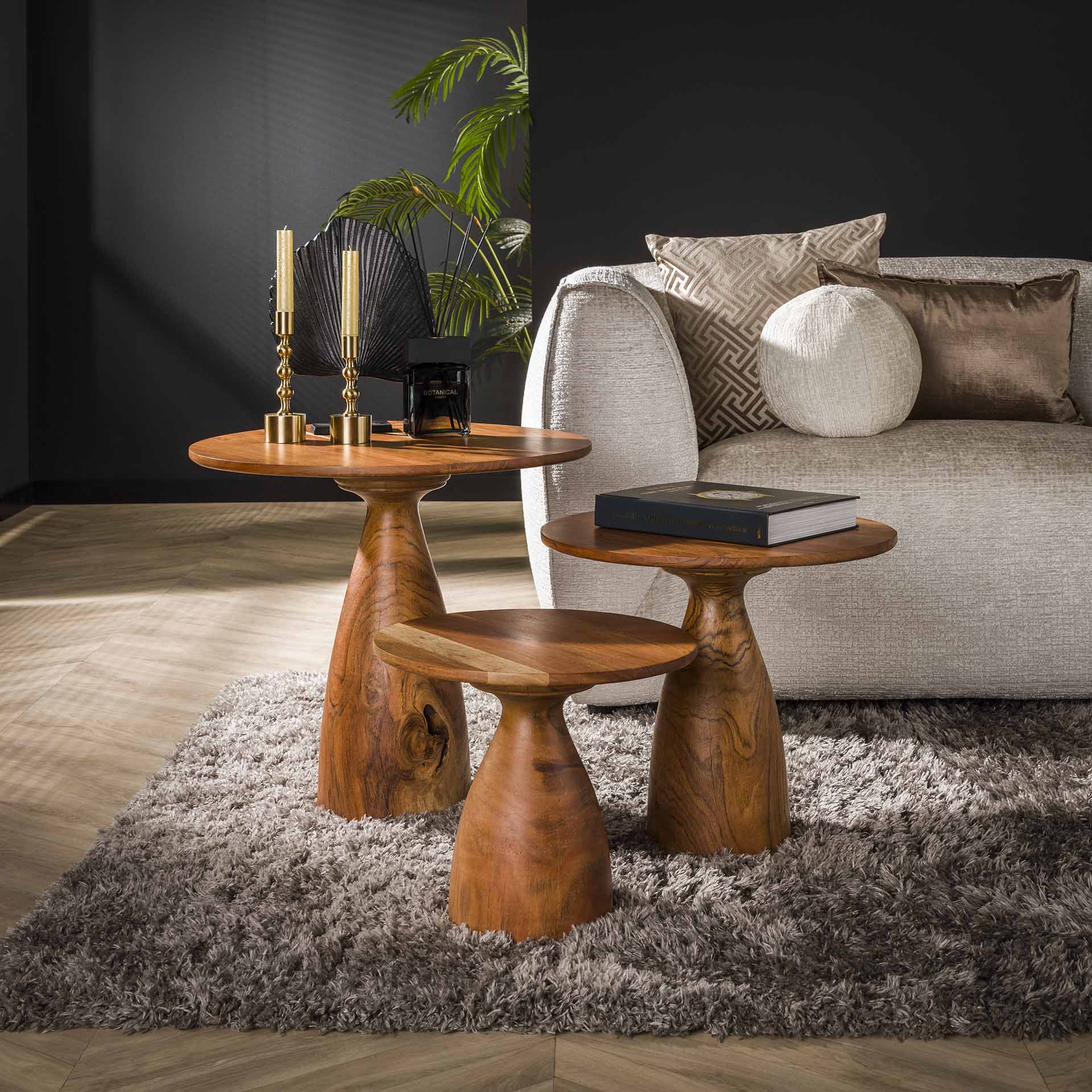 Couchtisch Tango Rund 3er Set mit Organischem Akazienholz