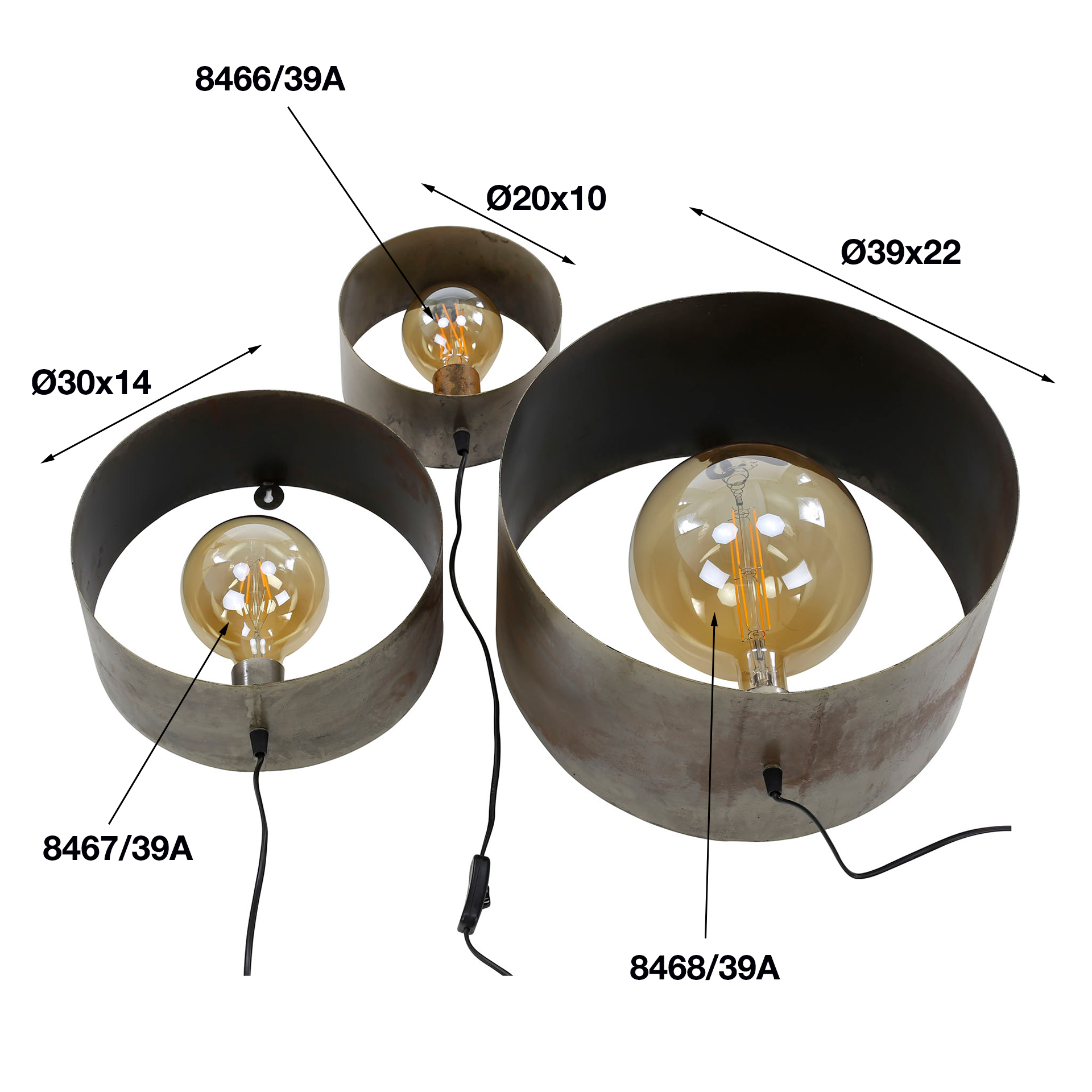 Wandlampe Charger 3 Set Retro Design Alt Silber Finish