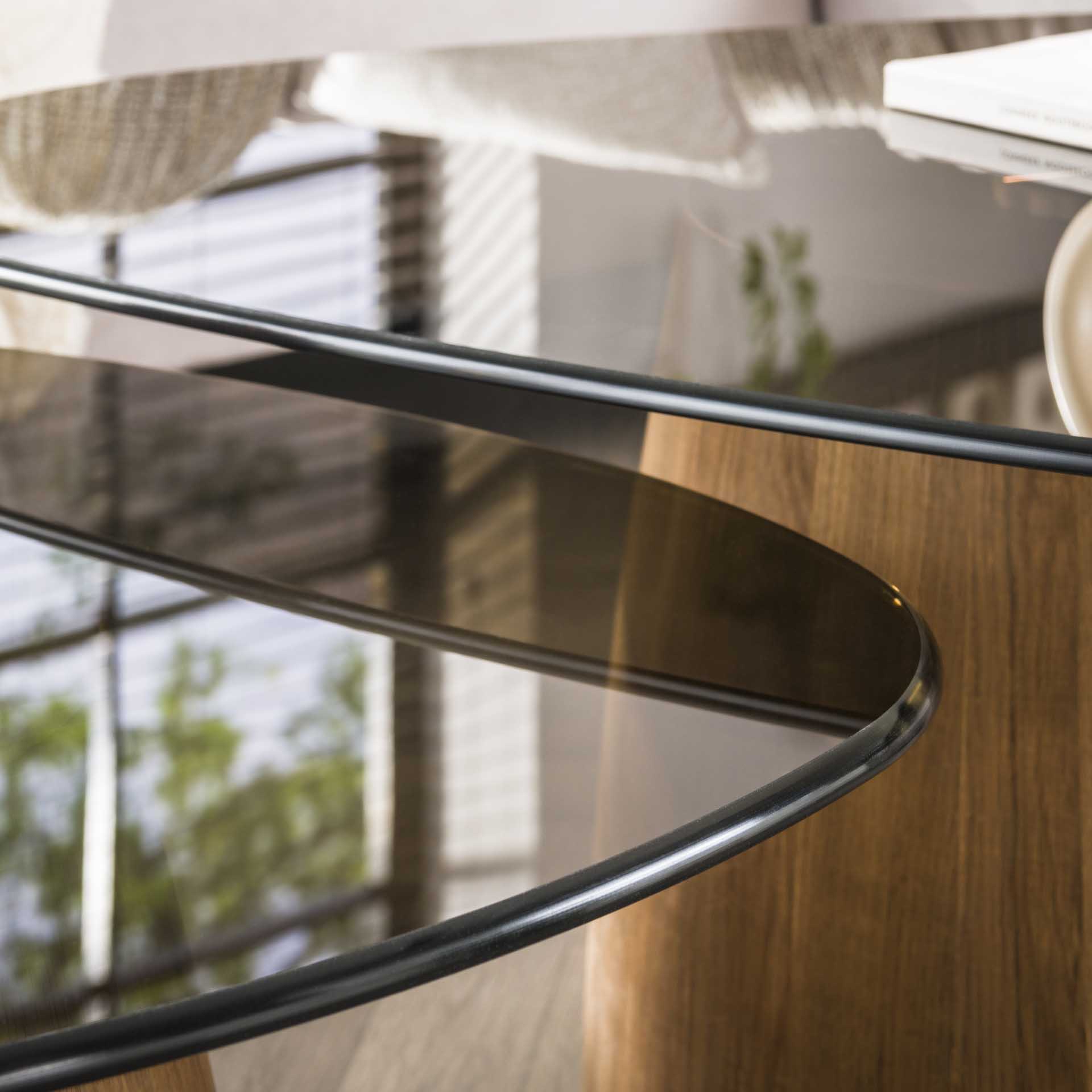 Couchtisch Tinto – Set aus 2 Tischen mit bronzefarbenem Glas & Eichenoptik