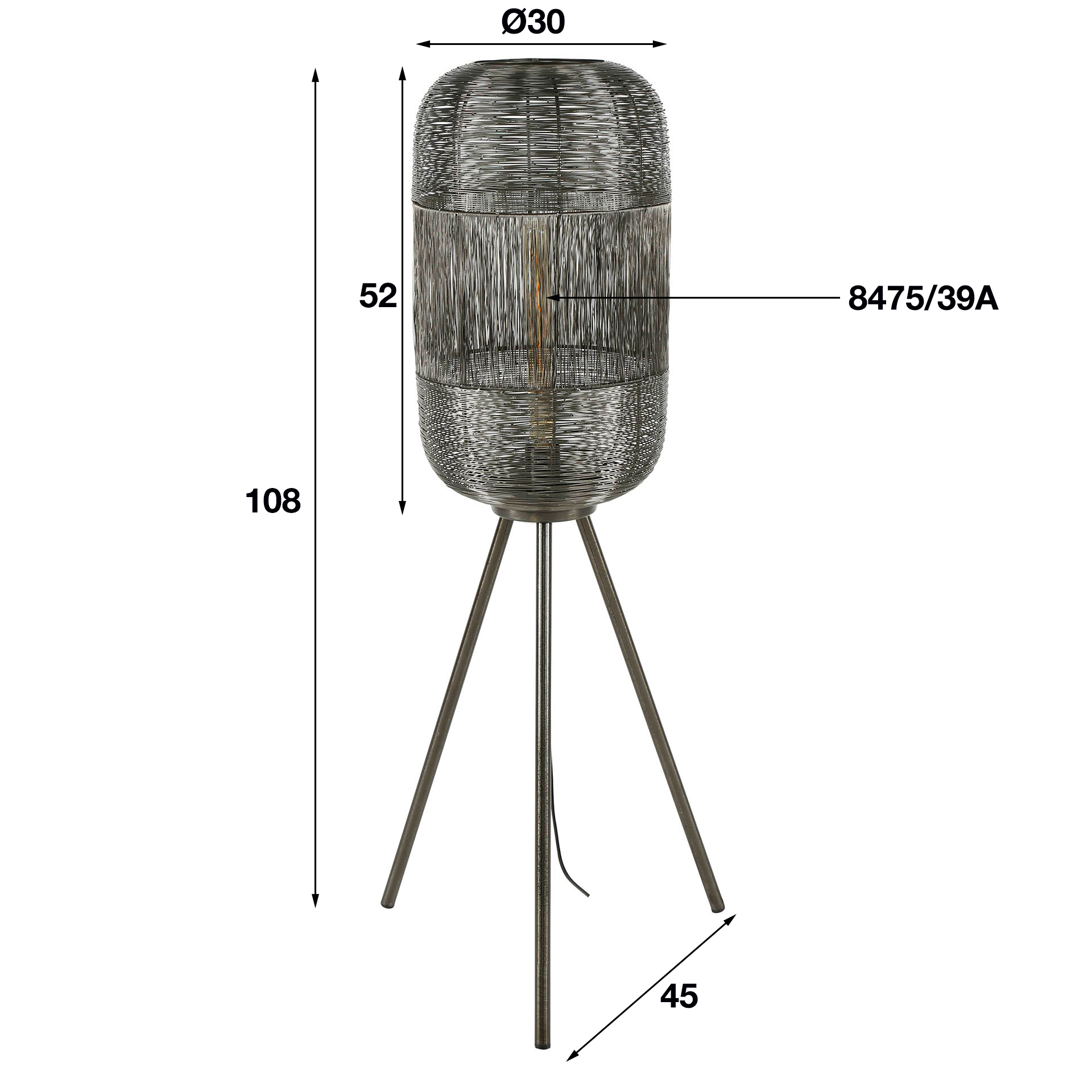 Design Stehlampe tripod web / Schwarz Nickel