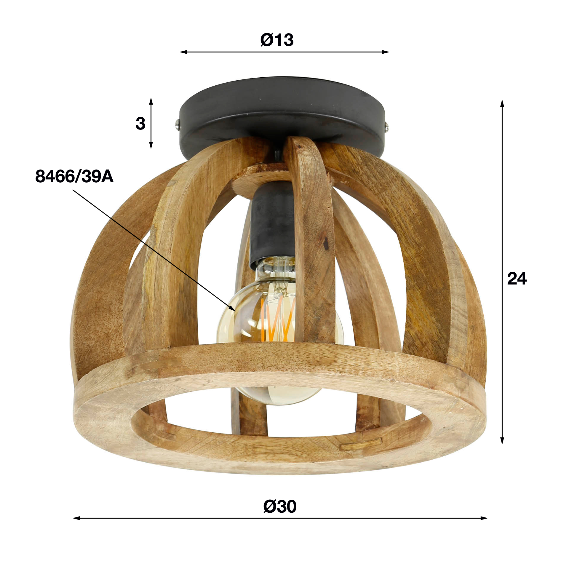 Home-Designs Deckenlampe Rund BOHO Mangoholz