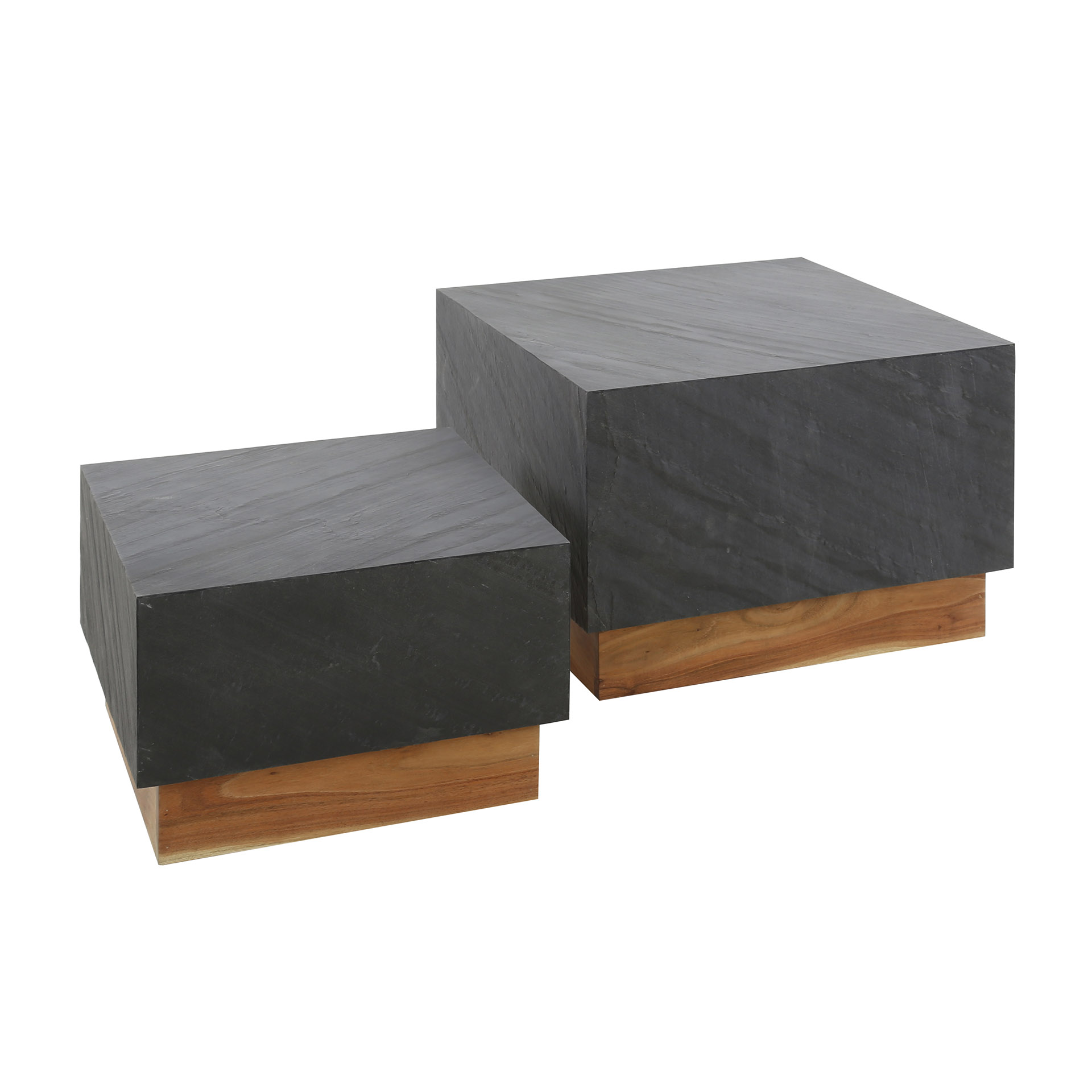 Design Couchtisch 2 Set BEGO Schiefer Schwarz Akazienholz