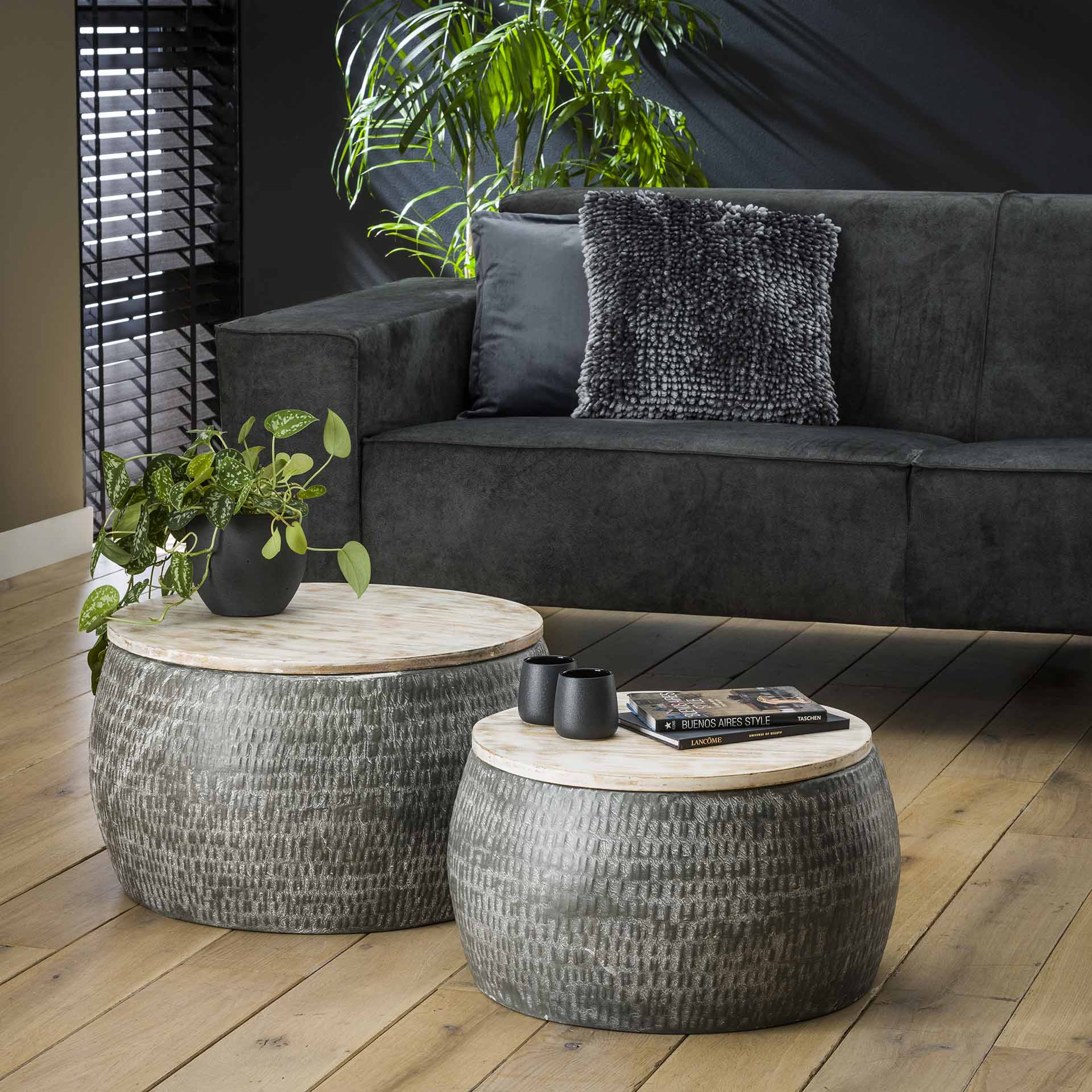 HOME-DESIGNS Couchtisch Rund 2er Set 60 cm und 50 cm schwarz Metall