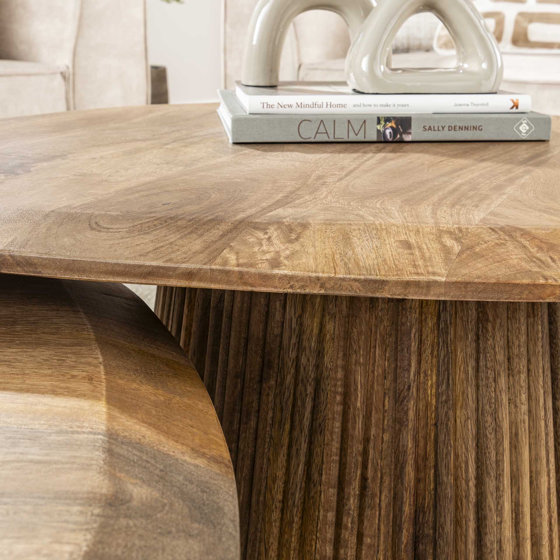 Couchtisch Set Wave (2-tlg.) aus Mangoholz – modernes Design in Sandfarben