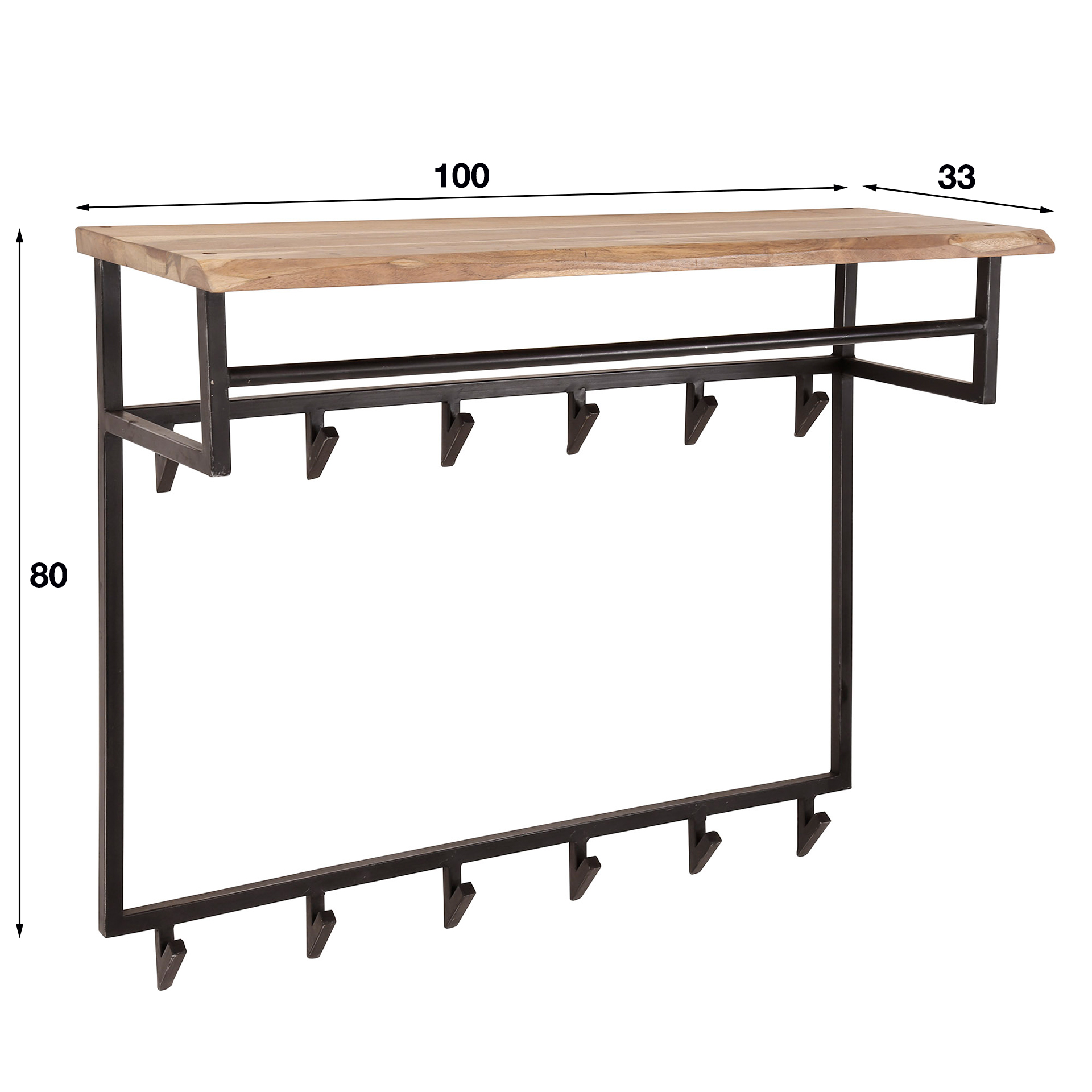 Wandgarderobe DIAR im Industrial Design 12 Haken Akazie Massivholz Metall