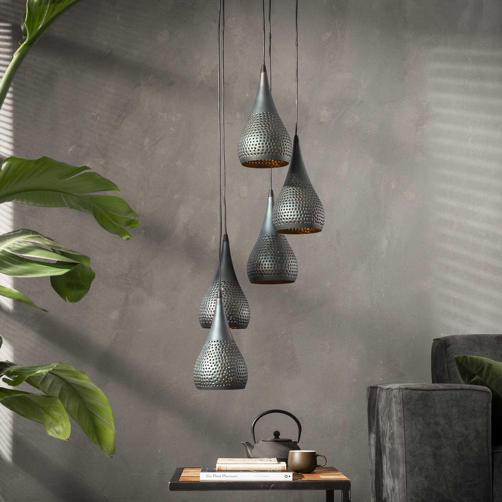 Design Hängelampe 5-flammig GRIOLA schwarz/bronze modern