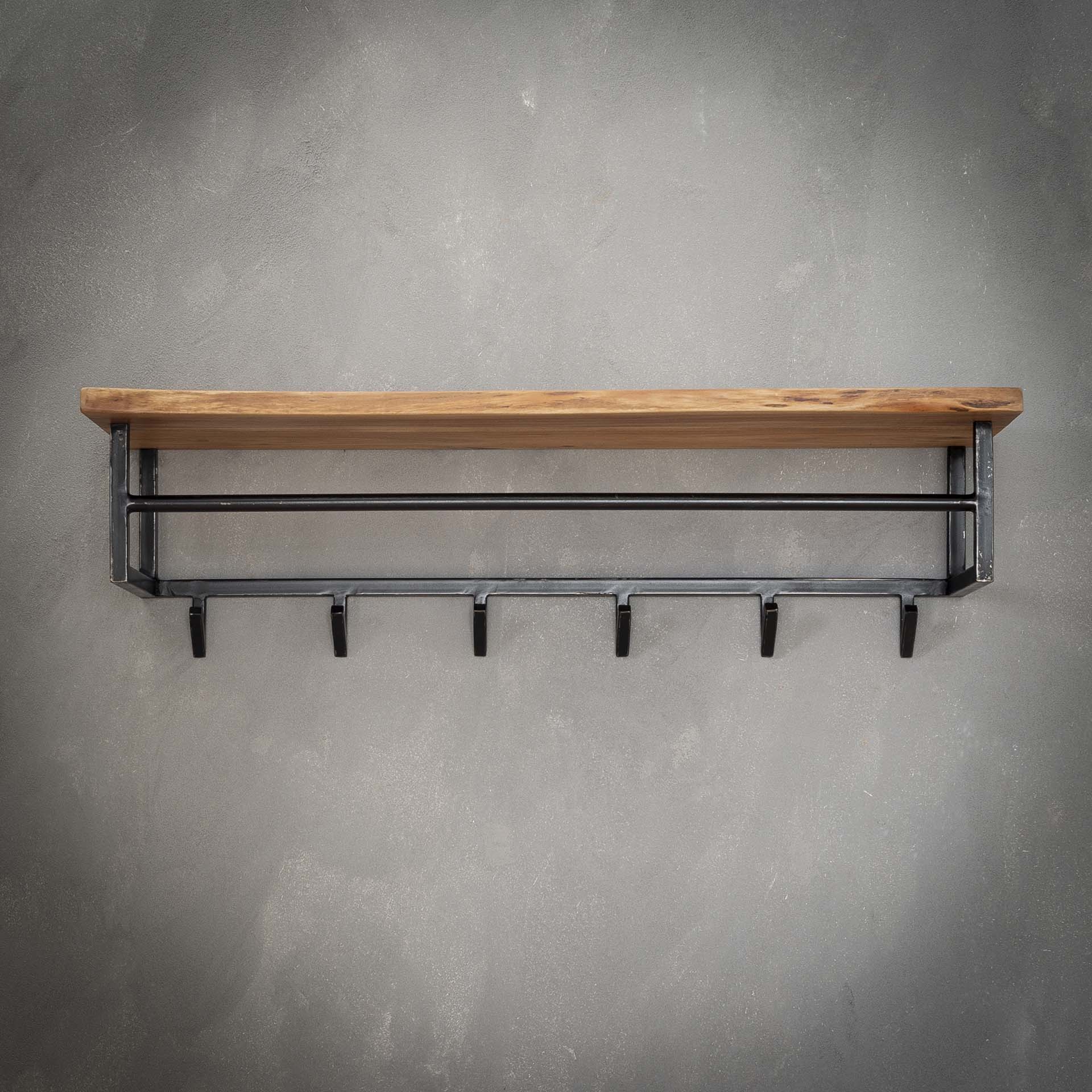 Hakenleiste EDGE mit Ablage Akazie Massivholz / Metall 6 Haken