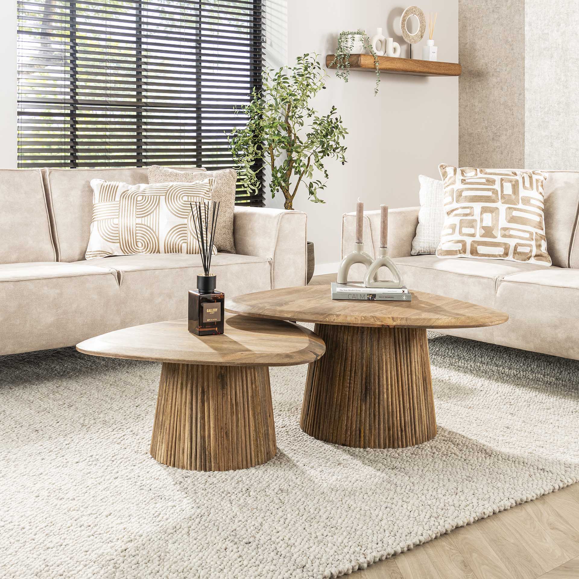 Couchtisch Set Wave (2-tlg.) aus Mangoholz – modernes Design in Sandfarben