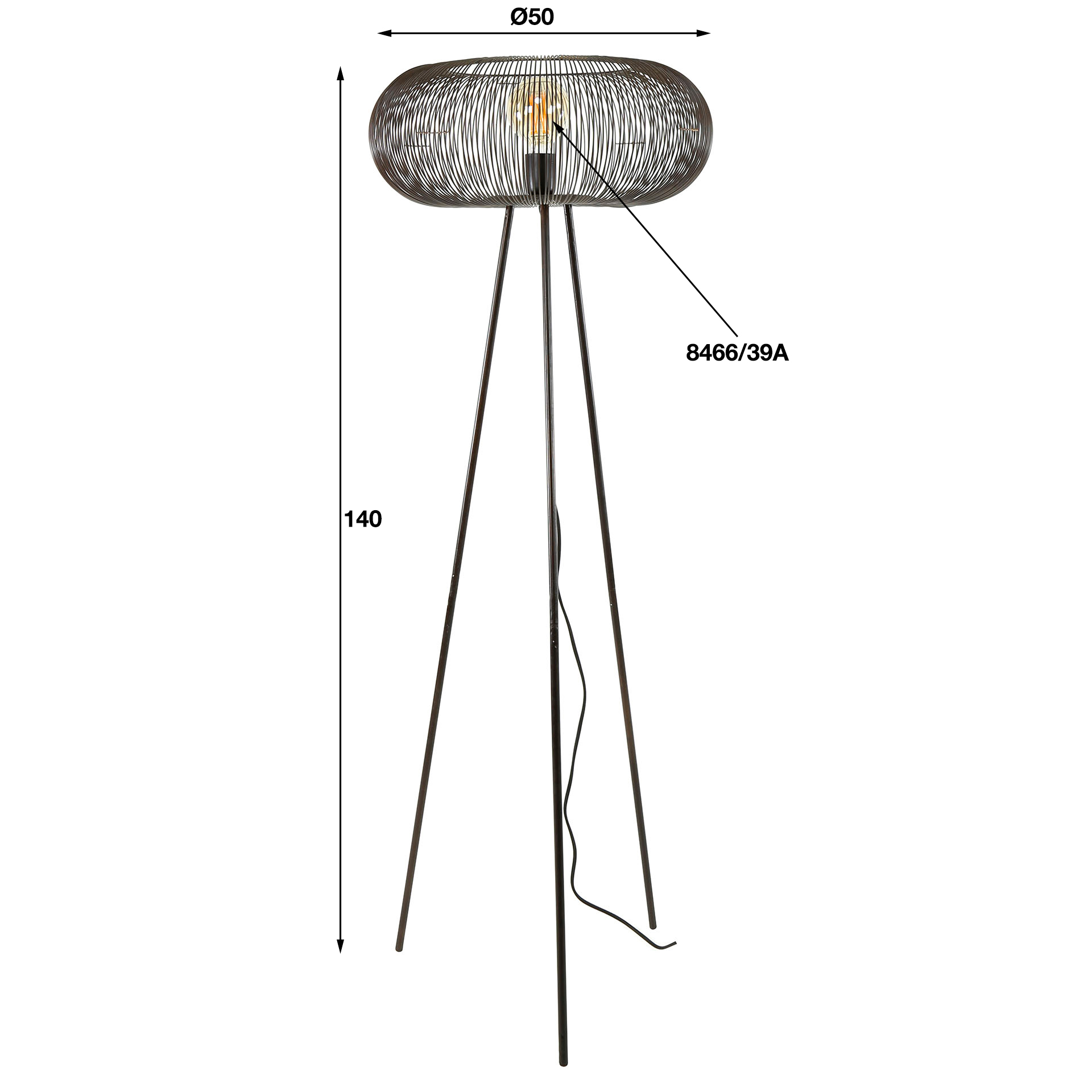Design Stehlampe copper twist / Schwarz Nickel