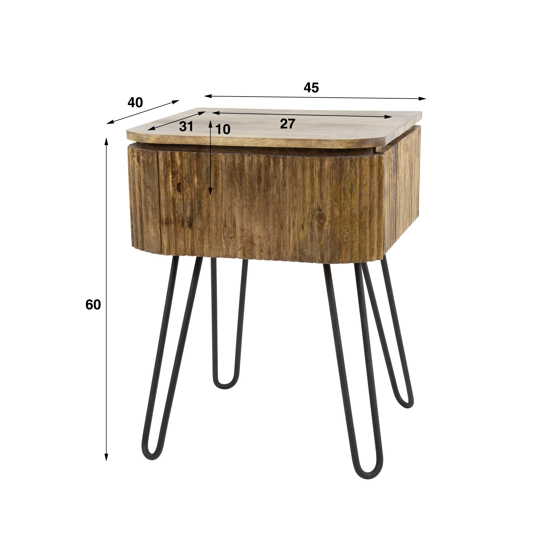 Nachtkommode-Belize-45-cm-breite-mit-1-Schublade-aus-Mangoholz-mit-Nadel-Fusse_2301_Prestige_Moebel-de Nachtkommode Belize 45 cm mit 1 Schublade Nadelfüße