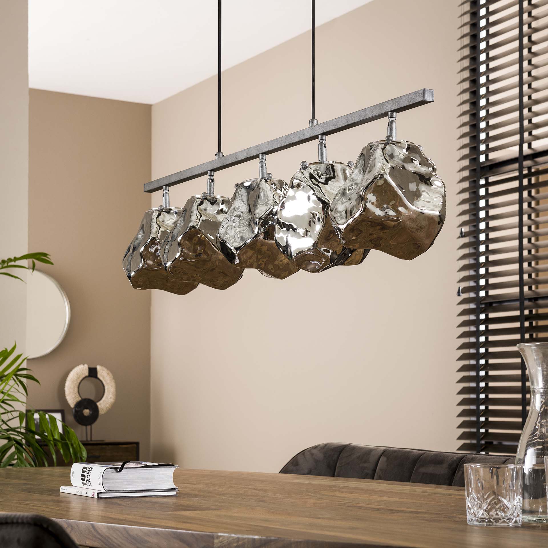 Home-Designs Pendelleuchte ROCK Altsilber Chrom 5-flammig