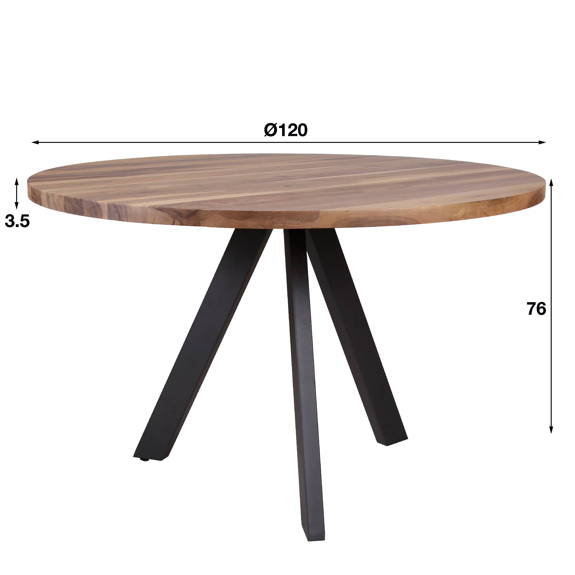Esszimmertisch Rund 120 cm Daytona schwarz Naturnussbaum Massivholz / Metall