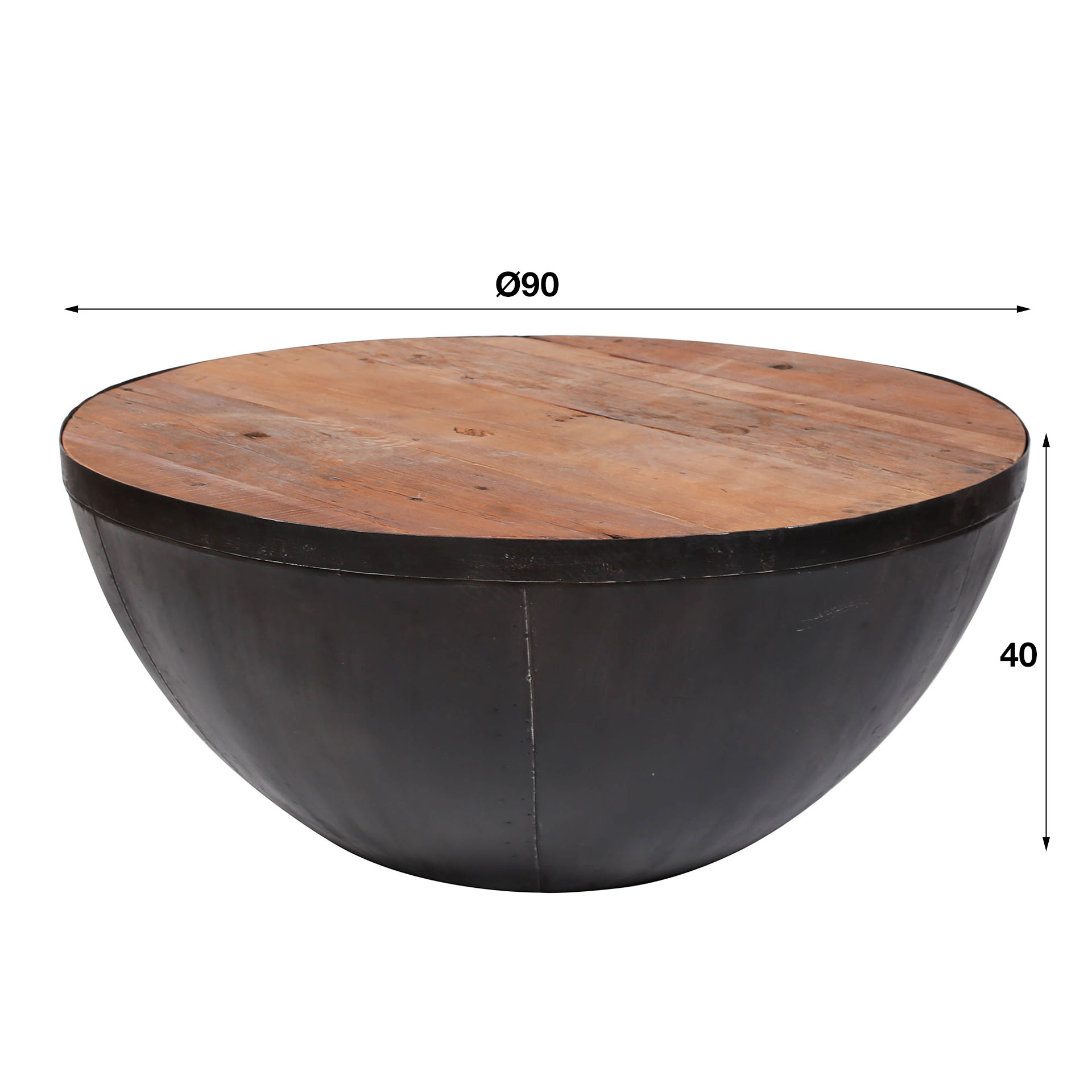 HOME-DESIGNS Couchtisch LAGO Rund 90 cm schwarz Holz Metall Industrial