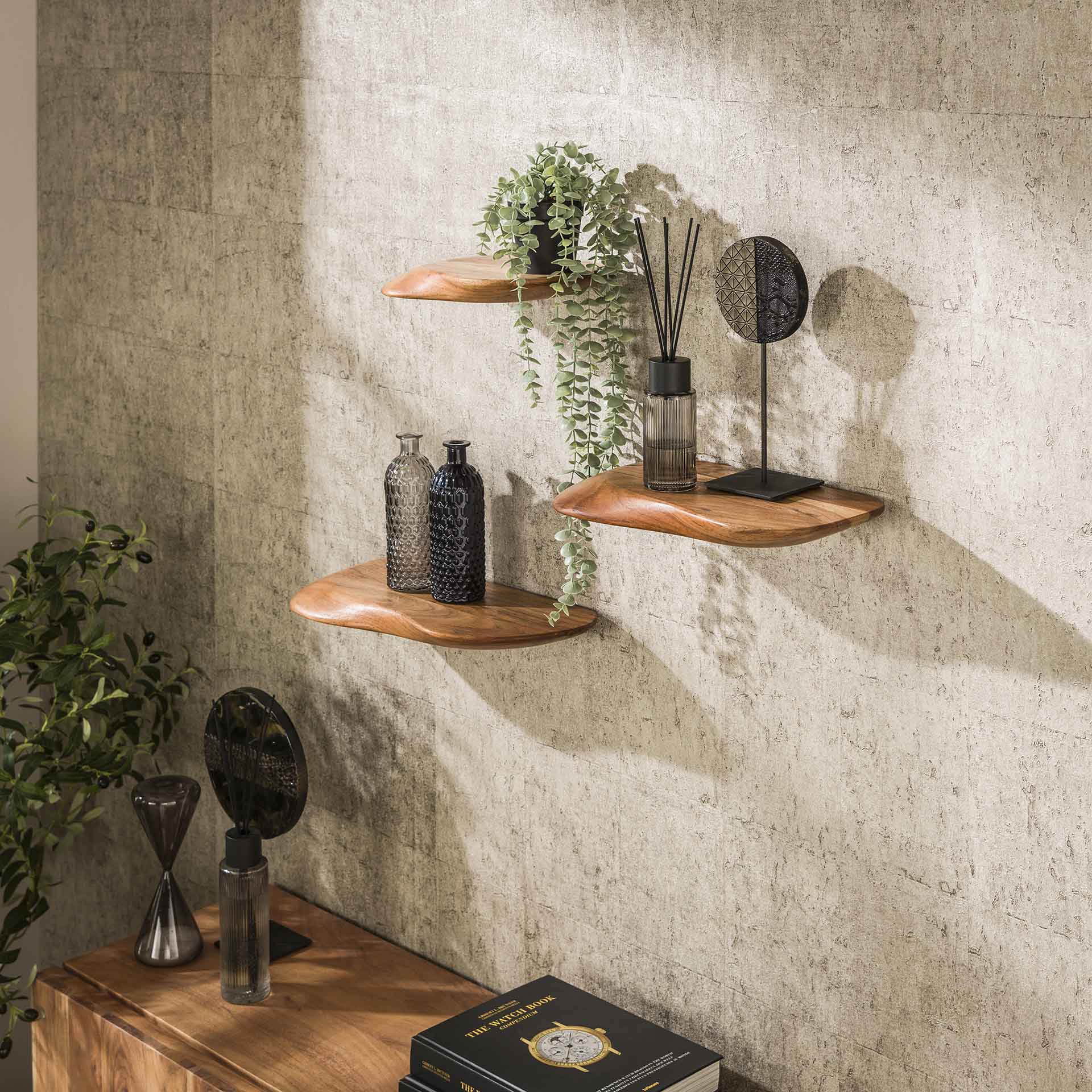 Home Designs Wandregal-Set „Organic“ – 3-teilig aus Akazienholz