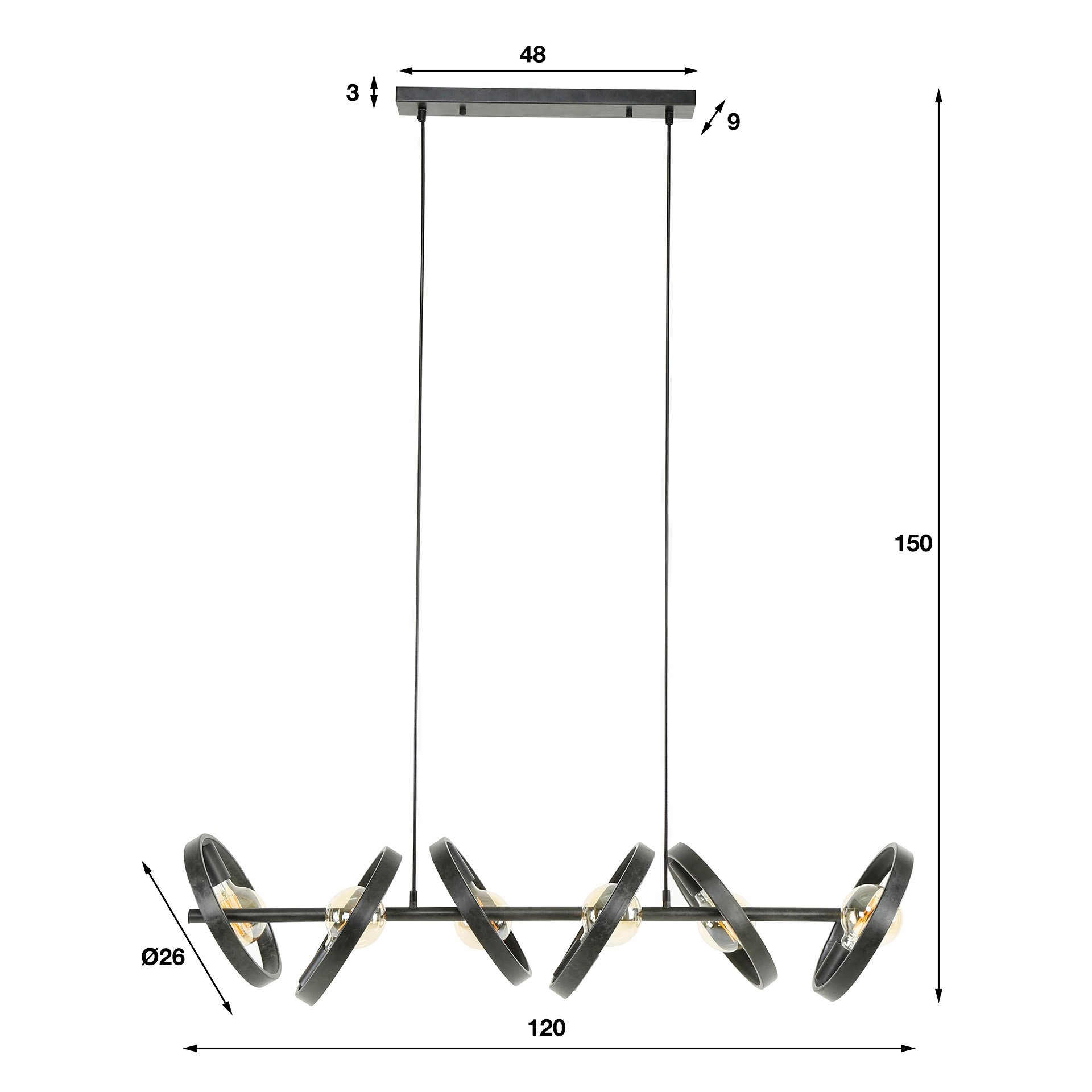 Home-Designs Pendelleuchte VENUS schwarz 6-flammig
