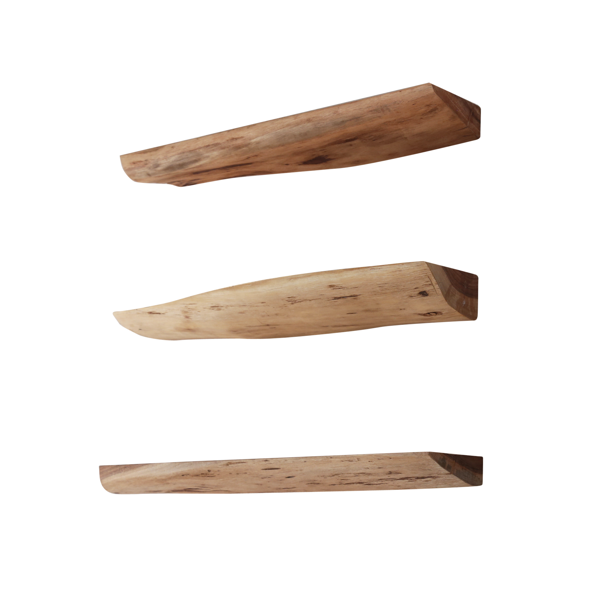 Home-Designs Wandregal Massivholz 60 cm Baumkannte Natur 3er Set