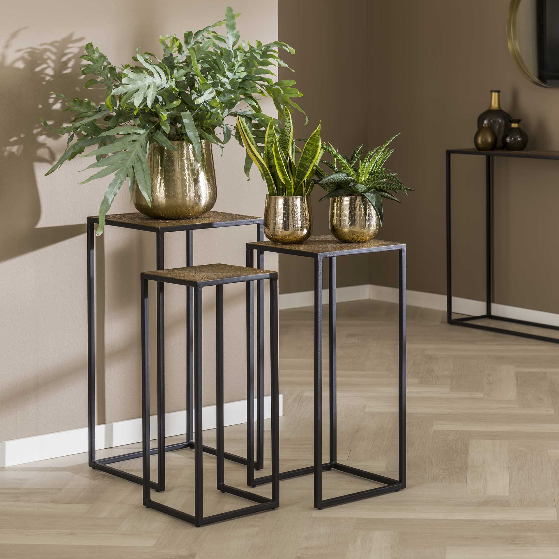 HOME-DESIGNS Beistelltisch 4er Set LION schwarz Gold Metall