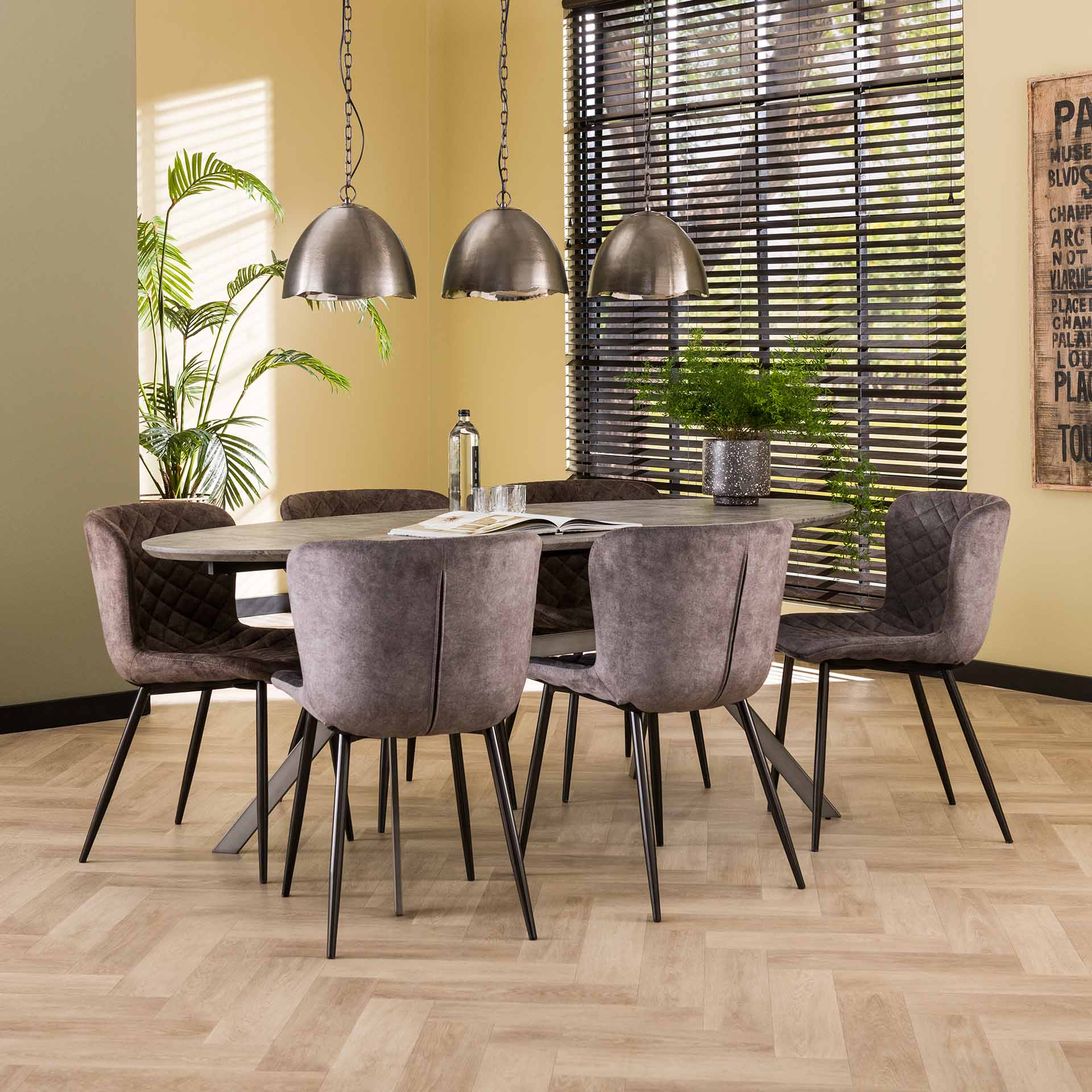 Esszimmerstuhl Samt Grau Küchenstuhl Bent Velvet mit Schwarzen Beinen