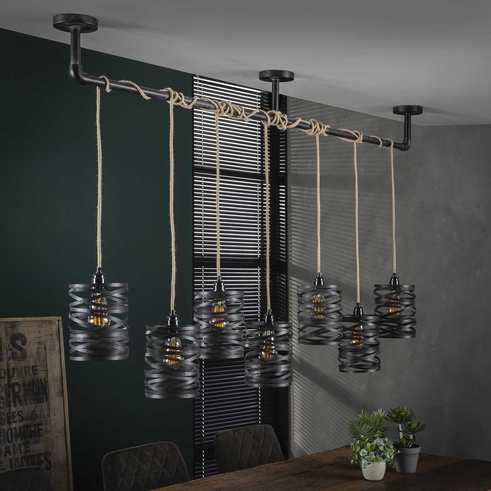 Hängeleuchte JOK 7-flammig Metall schiefergrau Industrie Design