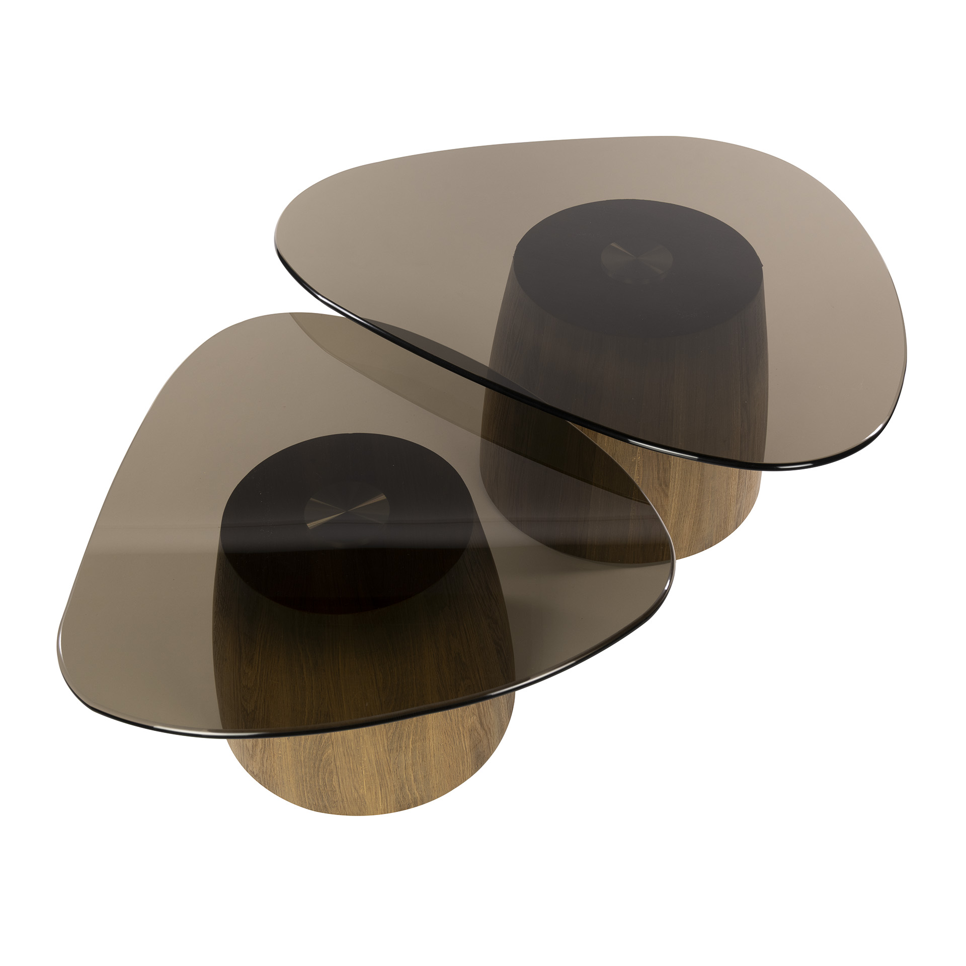 Couchtisch Tinto – Set aus 2 Tischen mit bronzefarbenem Glas & Eichenoptik