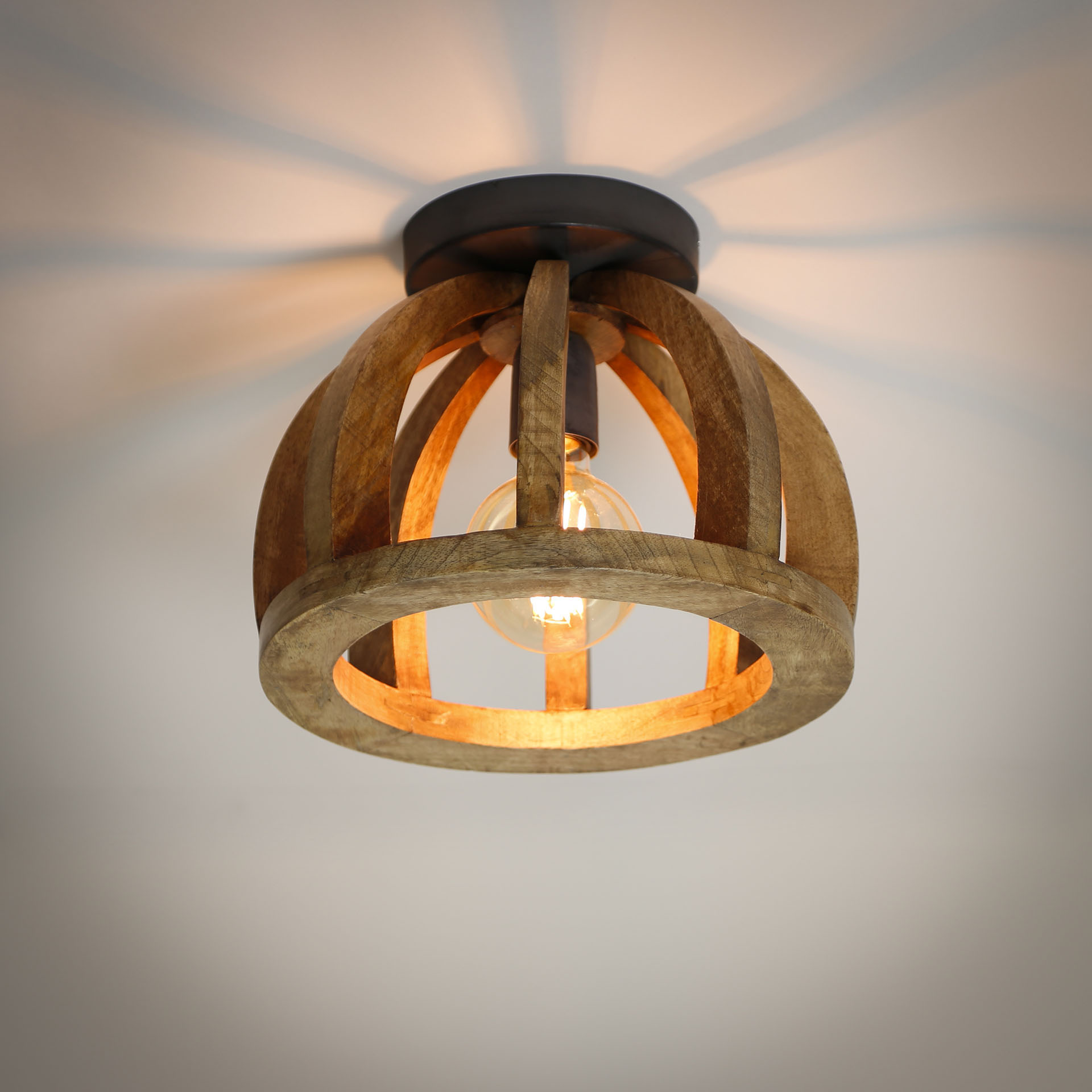 Home-Designs Deckenlampe Rund BOHO Mangoholz