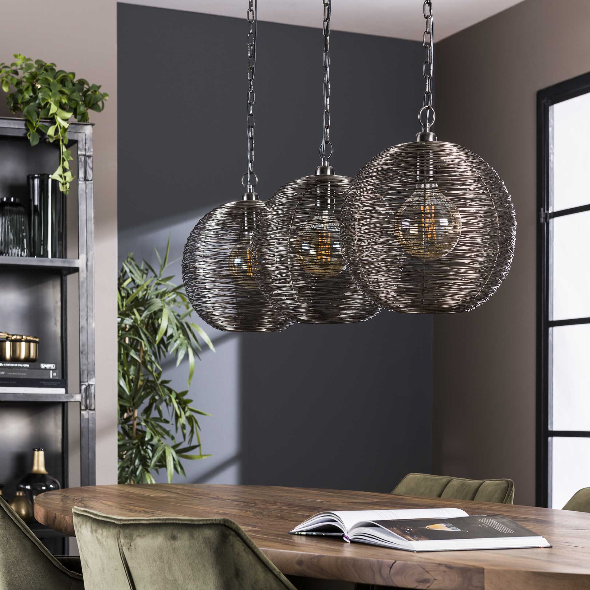 Home-Designs Hängelampe 3L WEB schwarz Nickel