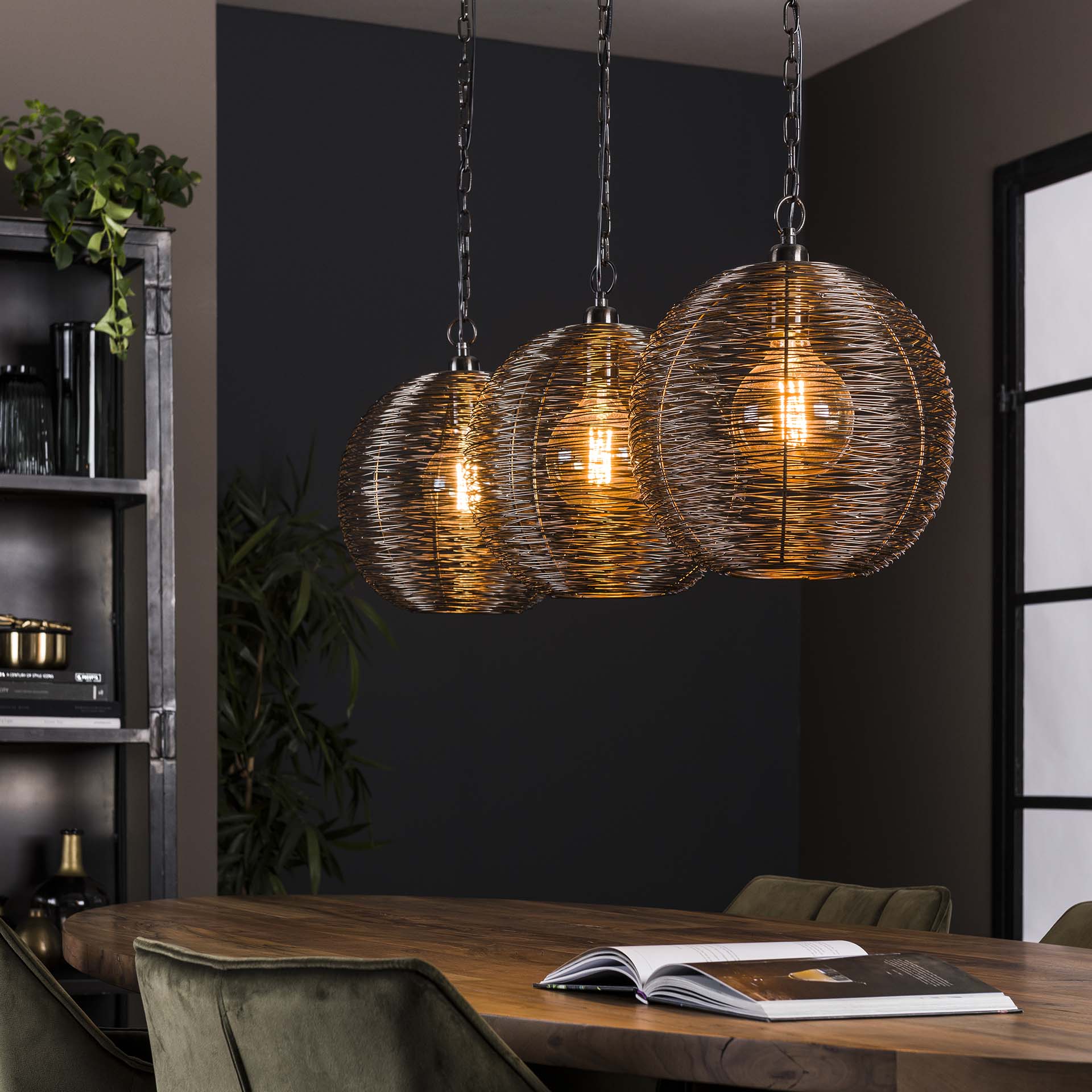 Home-Designs Hängelampe 3L WEB schwarz Nickel