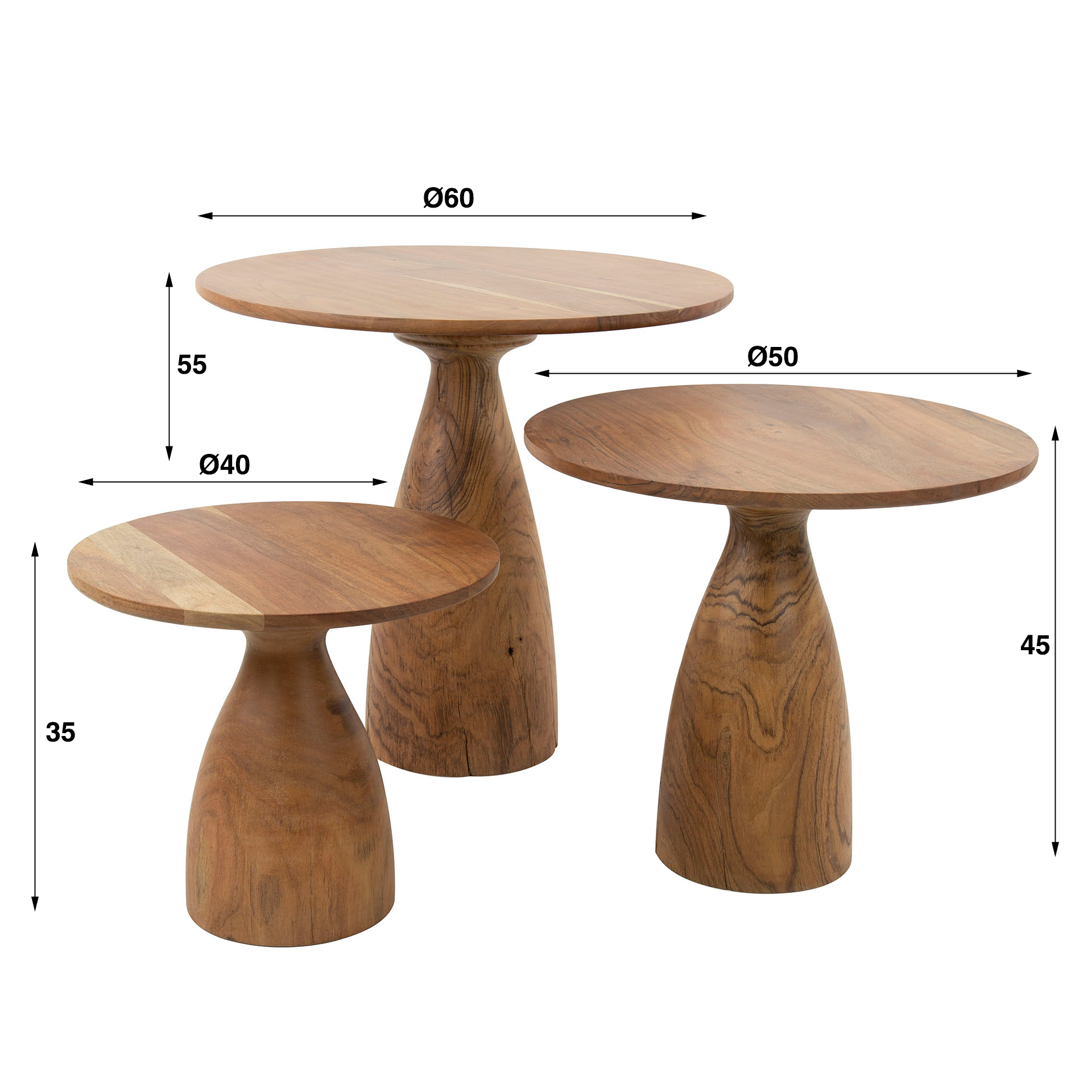 Couchtisch Tango Rund 3er Set mit Organischem Akazienholz