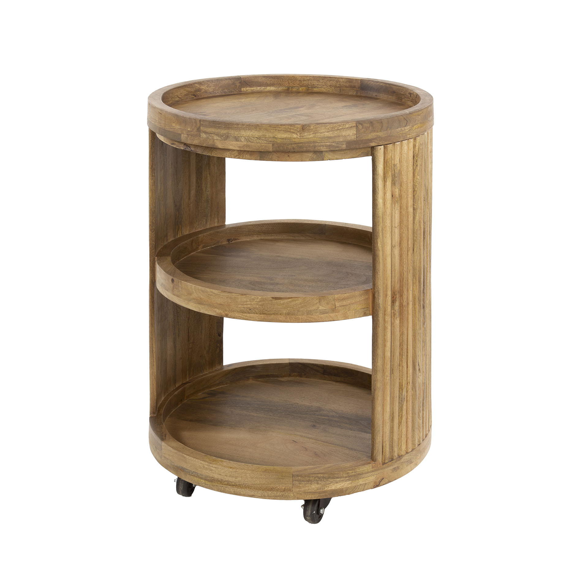 Weintrolley Wave aus Mangoholz – Sandfarbe mit Wellenmuster & 3 Ablagen
