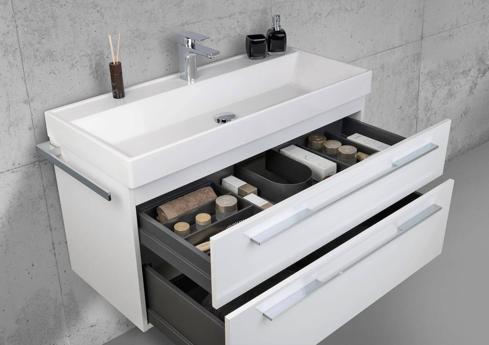 Badmöbel Set 100 cm, Multi-Led Spiegelschrank beidseitig verspiegelt, komplett vormontiert