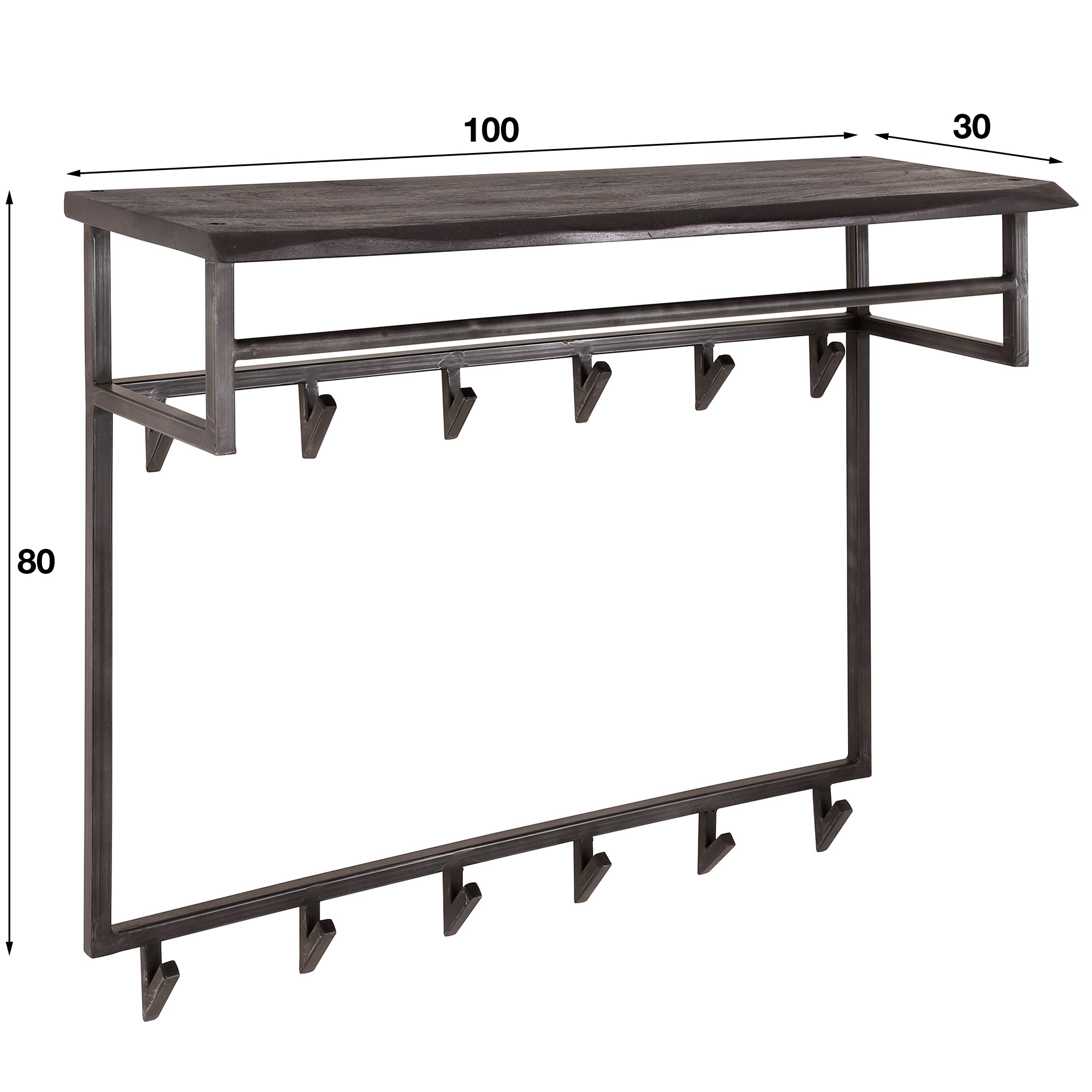 Wandgarderobe Yucon Schwarz mit 12 Haken und Hutablage