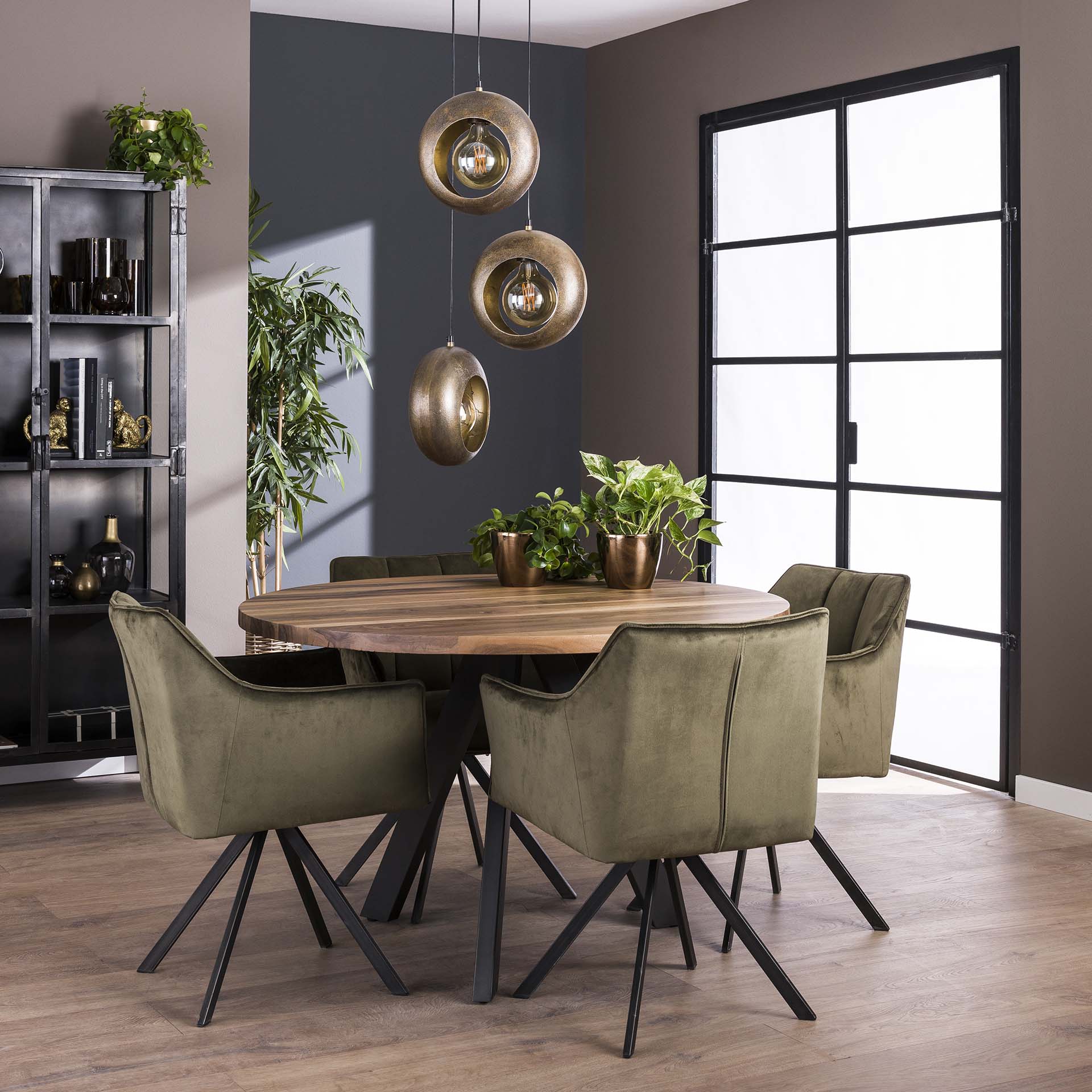 Esszimmertisch Rund 120 cm Daytona schwarz Naturnussbaum Massivholz / Metall