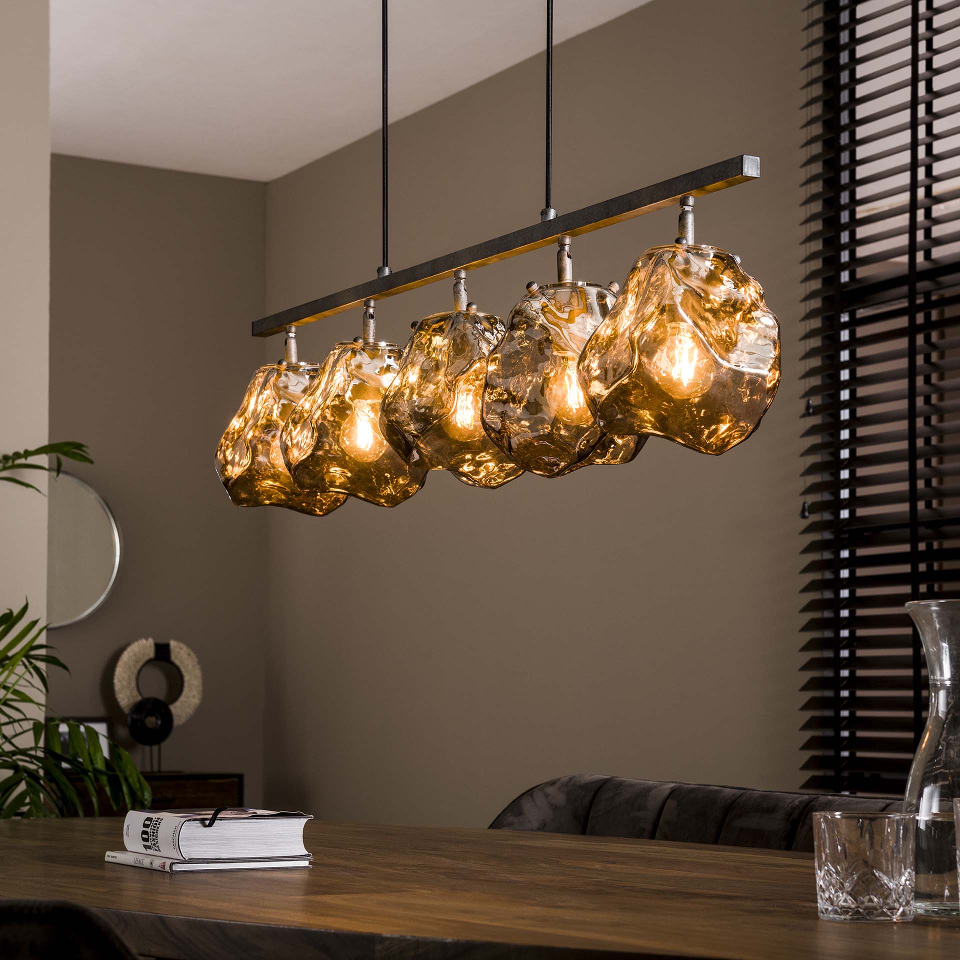 Home-Designs Pendelleuchte ROCK Altsilber Chrom 5-flammig