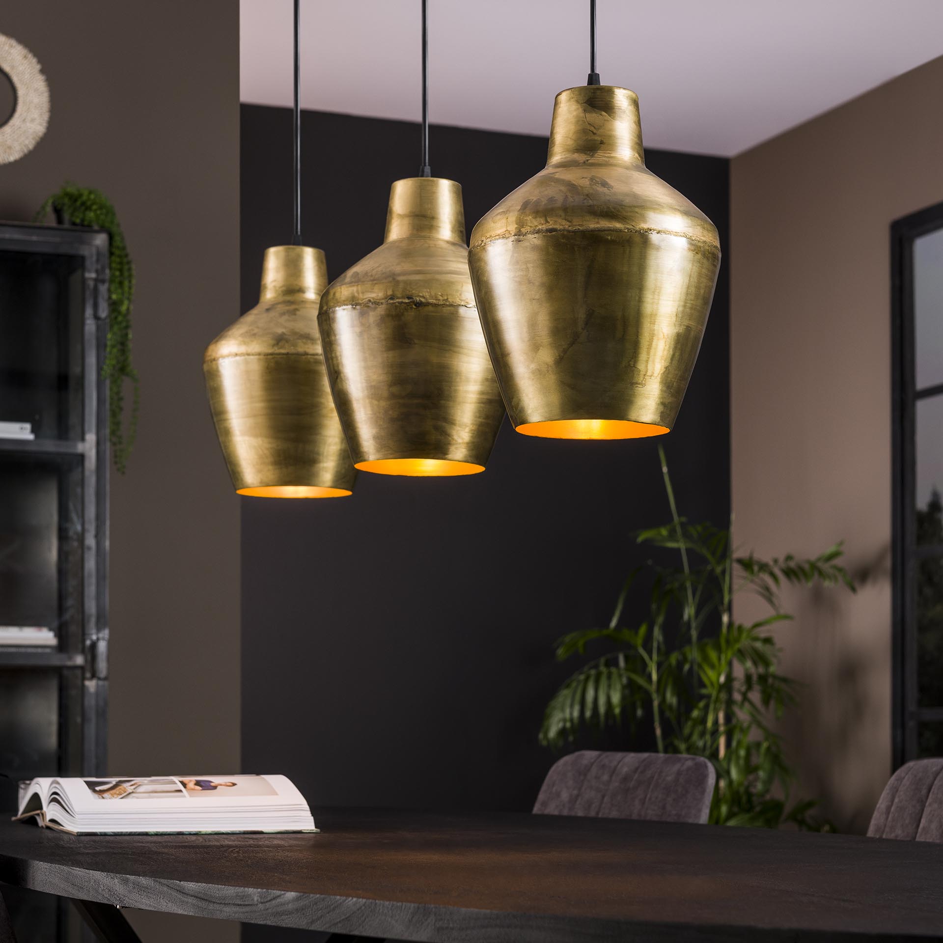 Home-Designs Hängelampe 3-flammig casablanca / Altgold E27 Industrial Stil