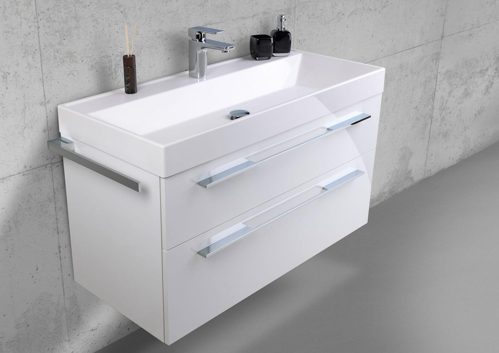 Badmöbel Set 100 cm, Multi-Led Spiegelschrank beidseitig verspiegelt, komplett vormontiert