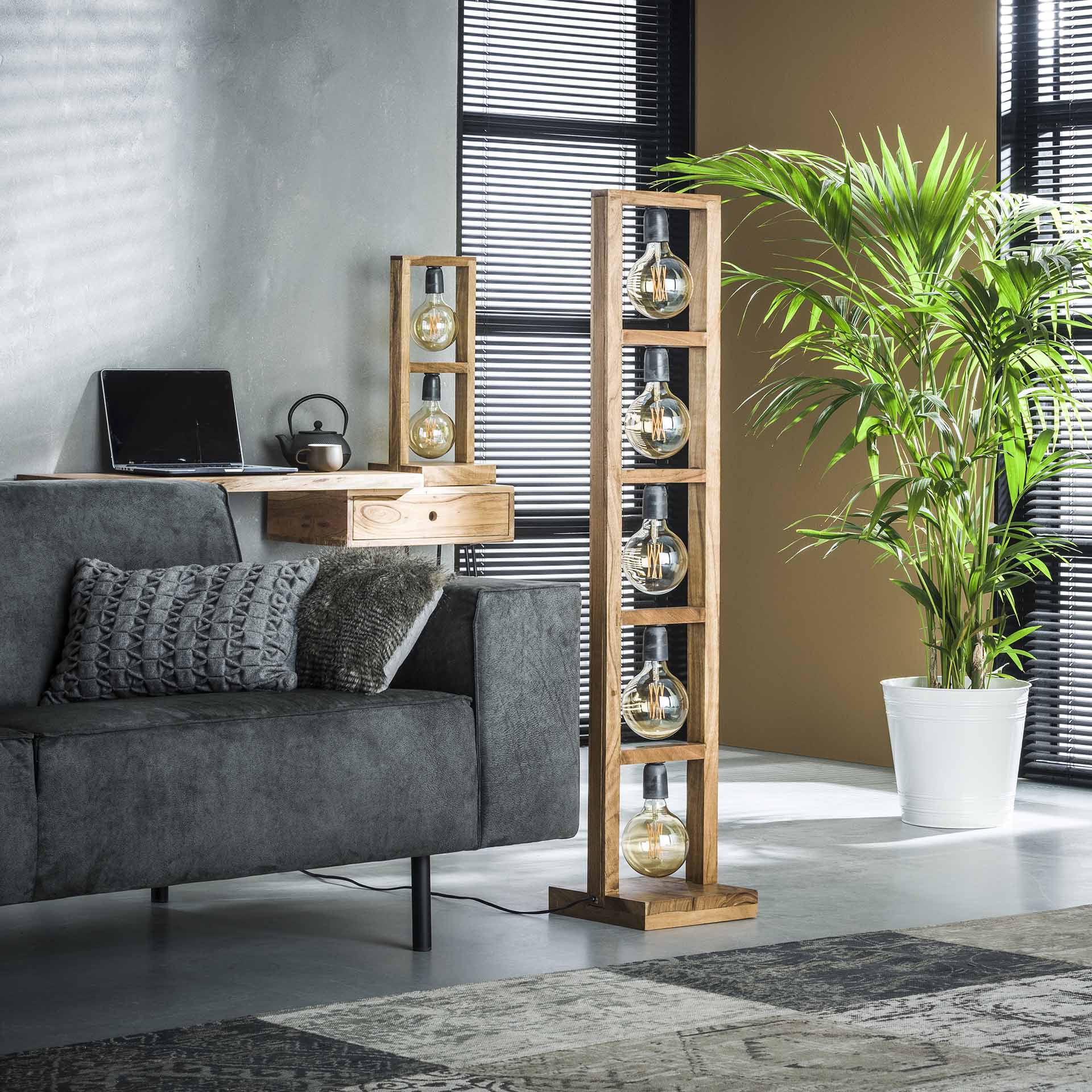 Home Designs Stehleuchte 5 flammig Modulo Holzrahmen
