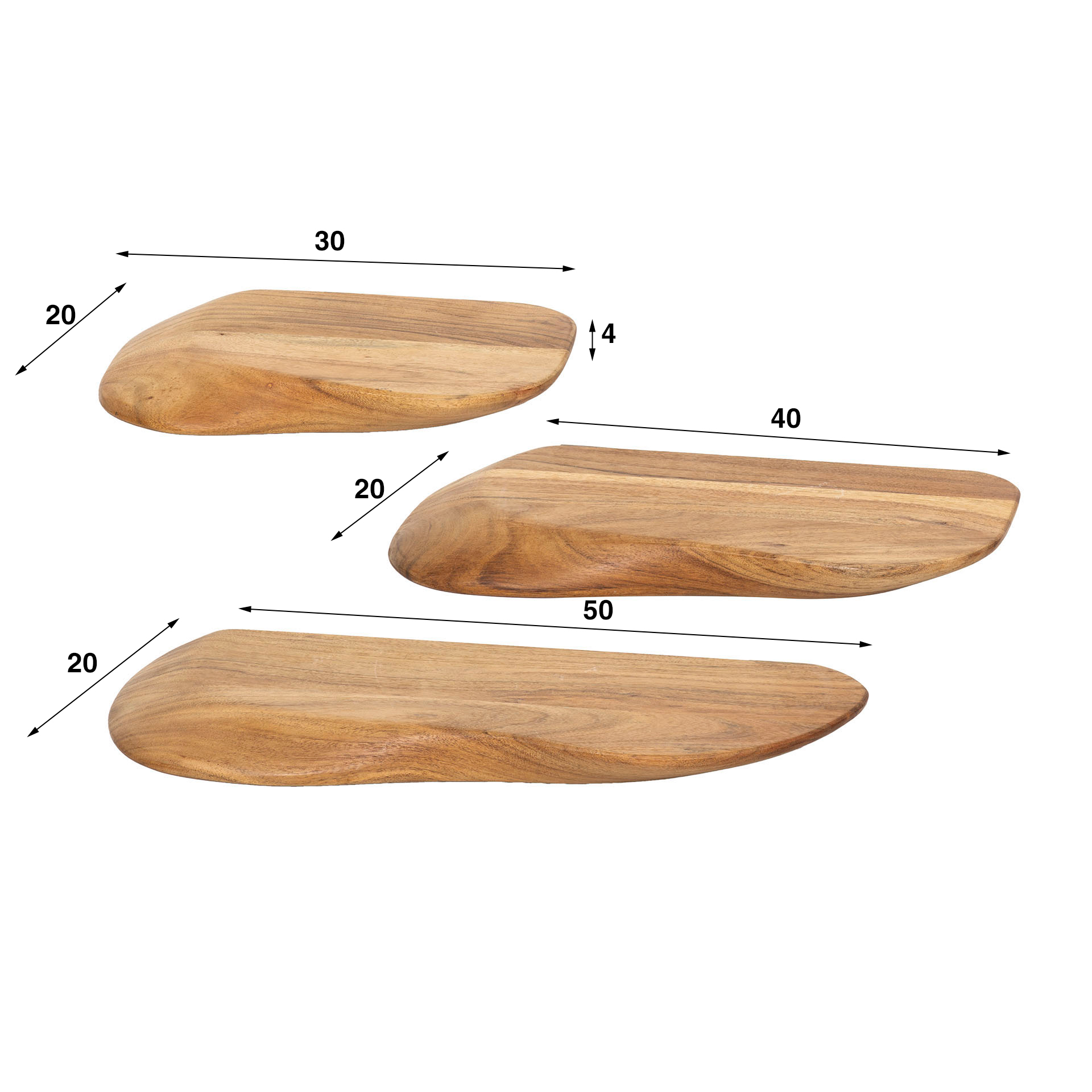 Home Designs Wandregal-Set „Organic“ – 3-teilig aus Akazienholz